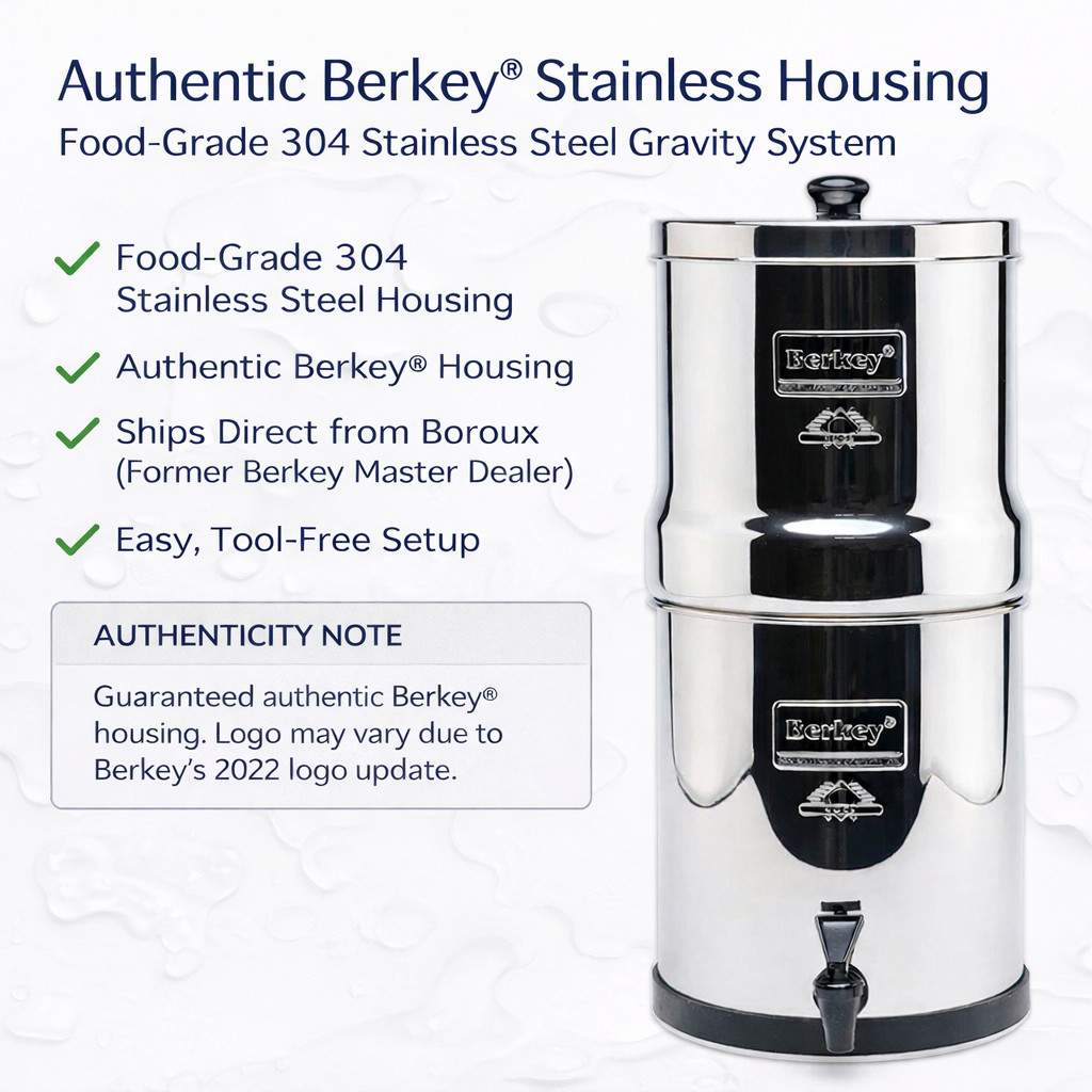 Berkey Water Filter System with 2 Boroux Foundation Black Filters and Stand