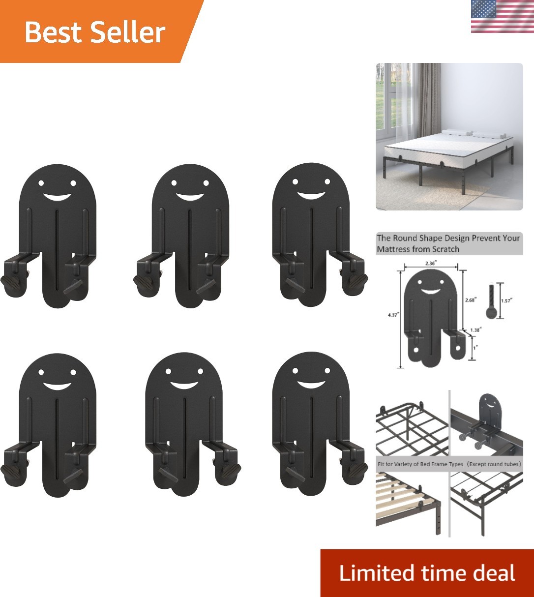 Heavy-Duty Non-Slip Mattress Holders Set – Tool-Free Installation, Black Gaskets