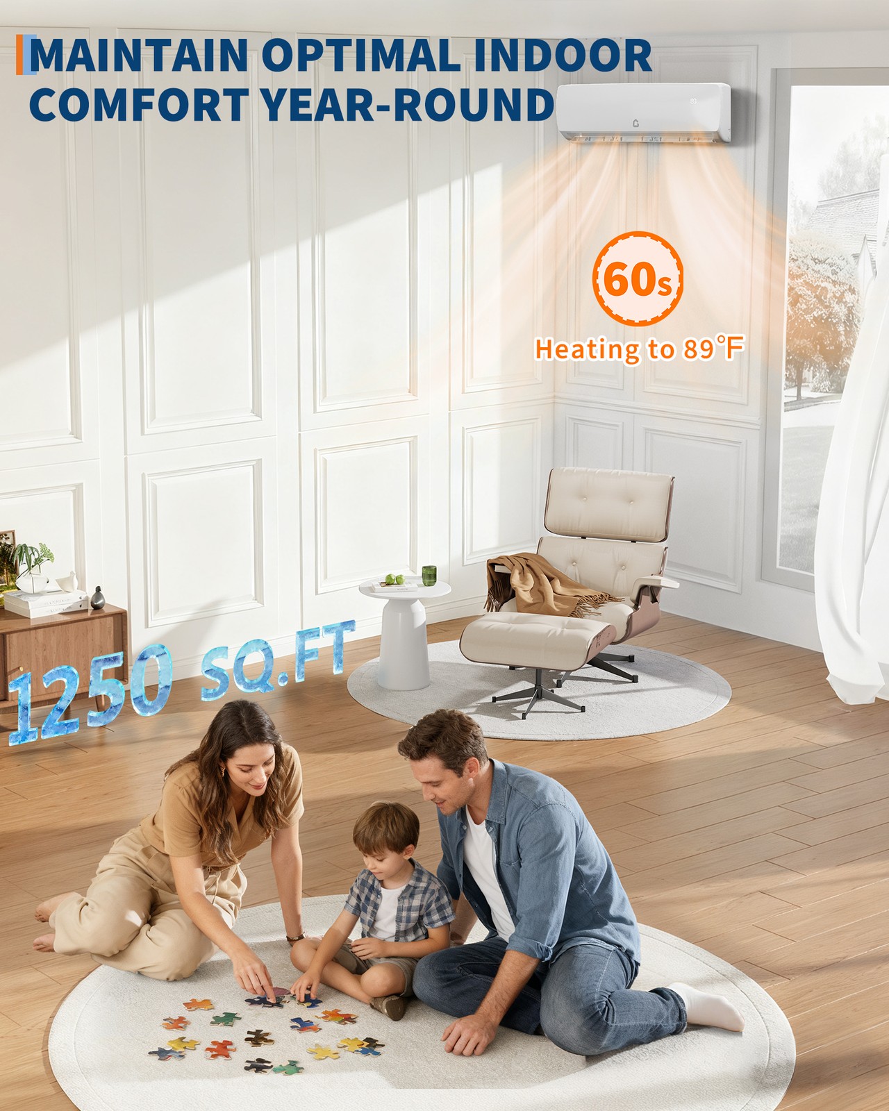 12000 BTU Wall-Mount Ductless Mini Split Air Conditioner & Heater 19 SEER2 115V