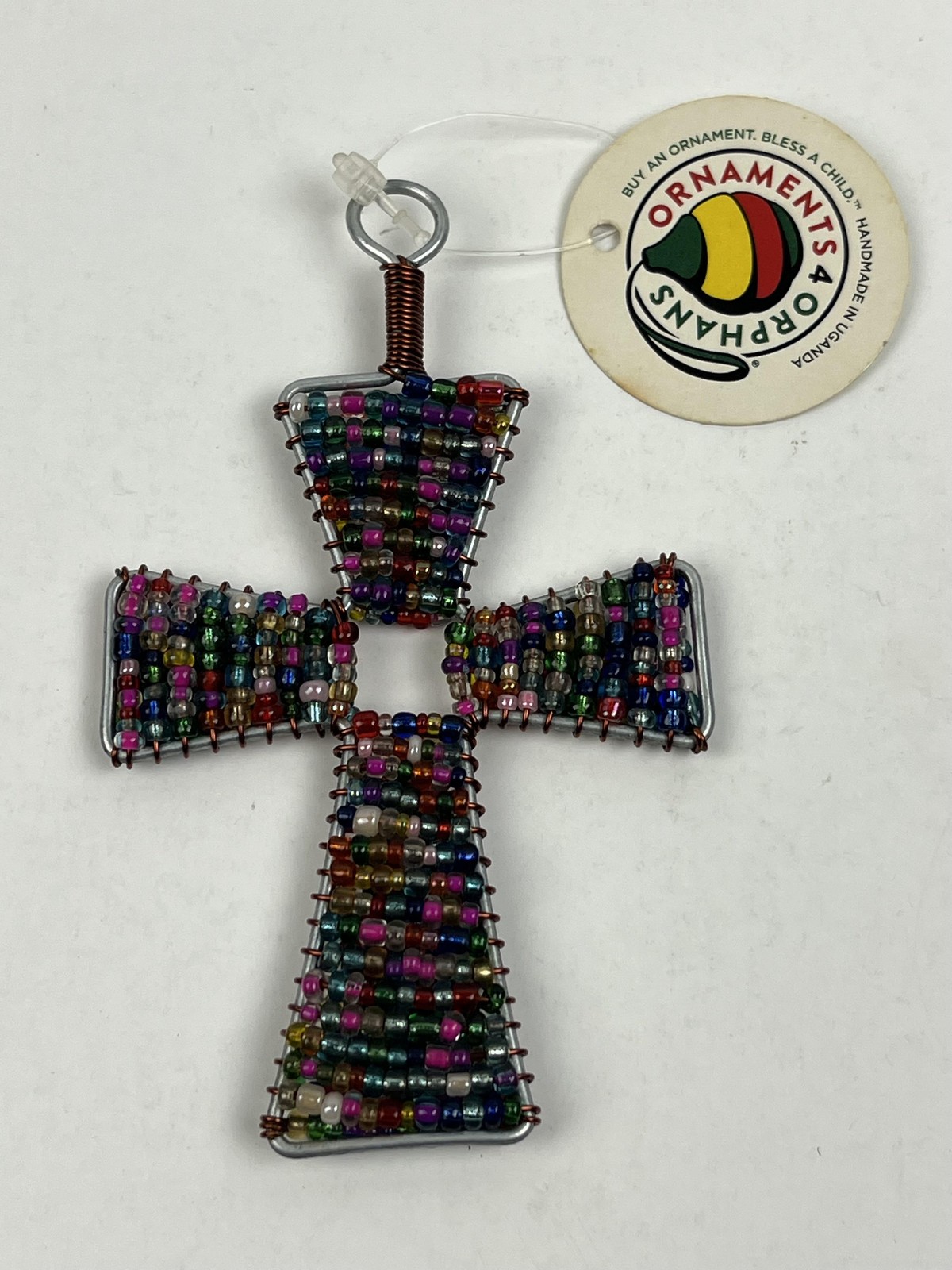 Ornaments 4 Orphans Beaded Cross Ornament Handmade Uganda Multicolor Wire Glass