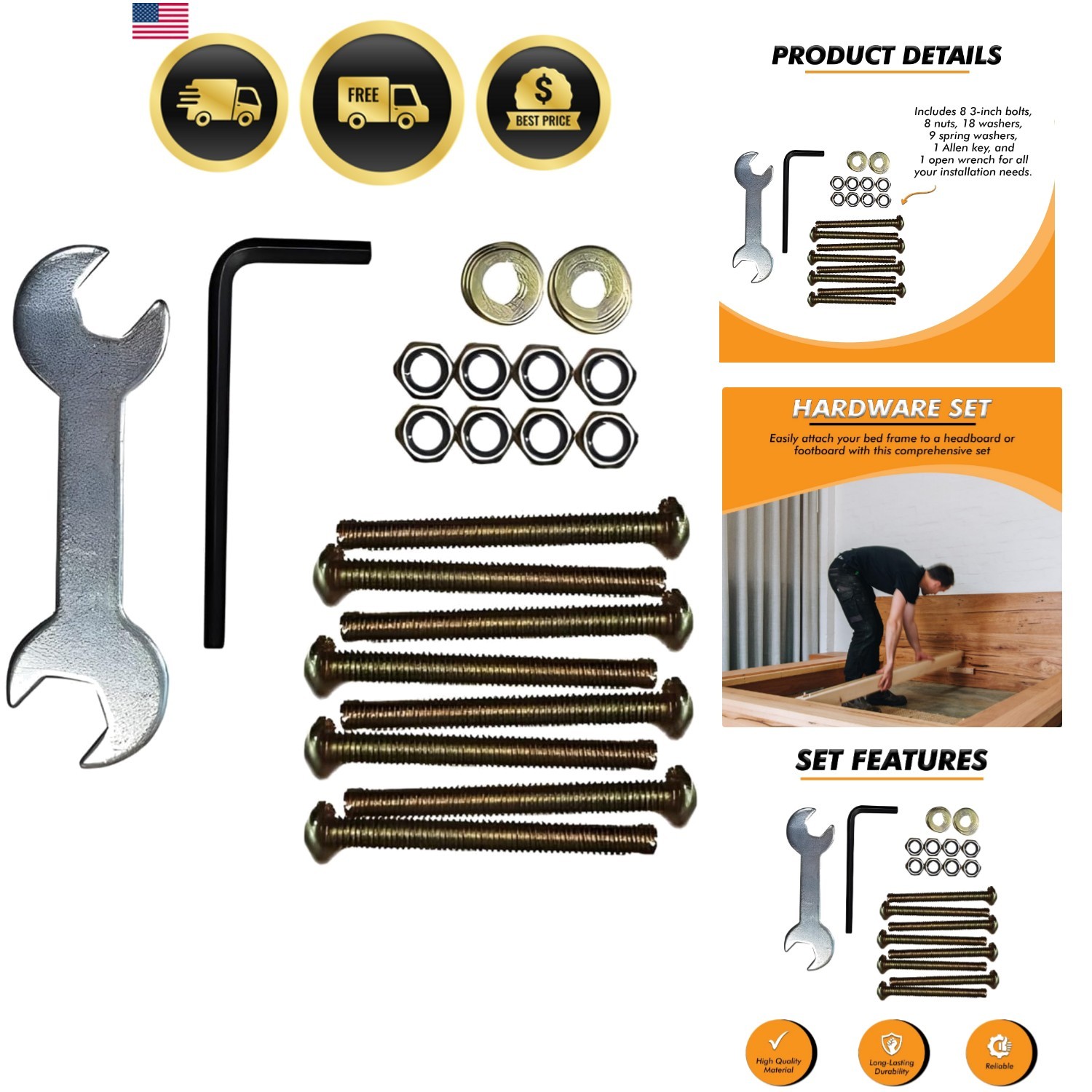 Bed Frame Hardware Set – Heavy Duty Screws and Bolts for Metal Bed Frame – At…