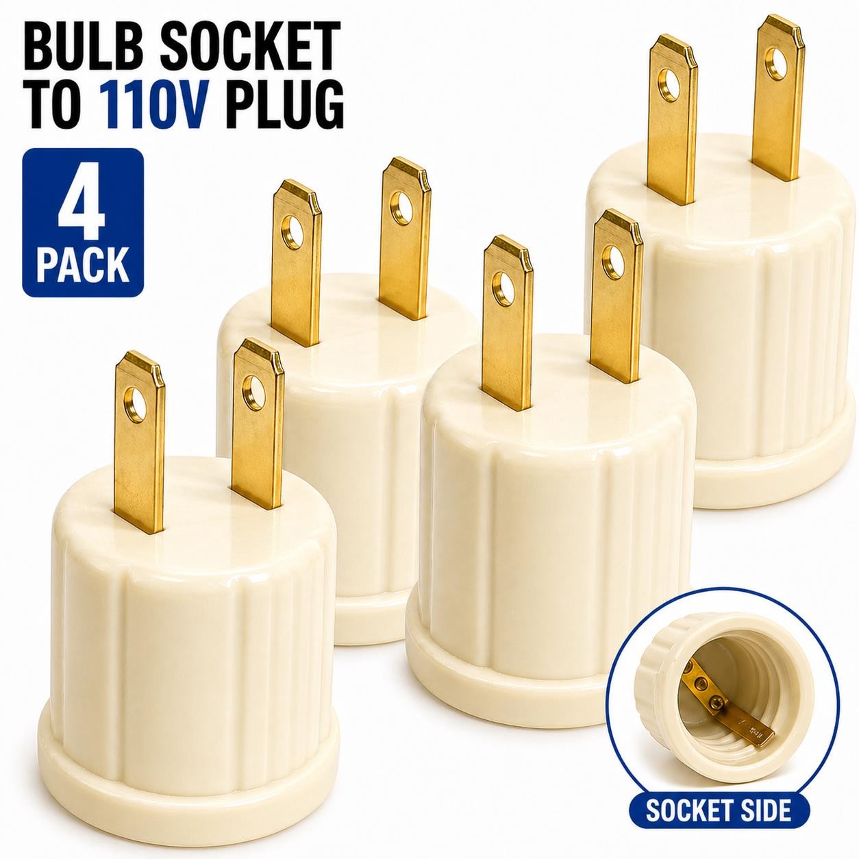 4 Pack E26 Light Socket to Plug Adapter 110V Outlet Converter Bulb Base US