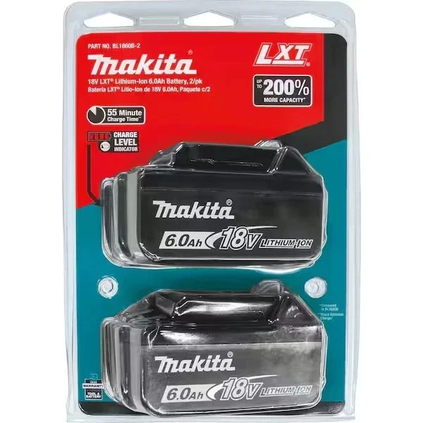 Makita BL1860B-2 18V 6.0Ah Integrated LED LXT Lithium-Ion Battery – 2 Pack
