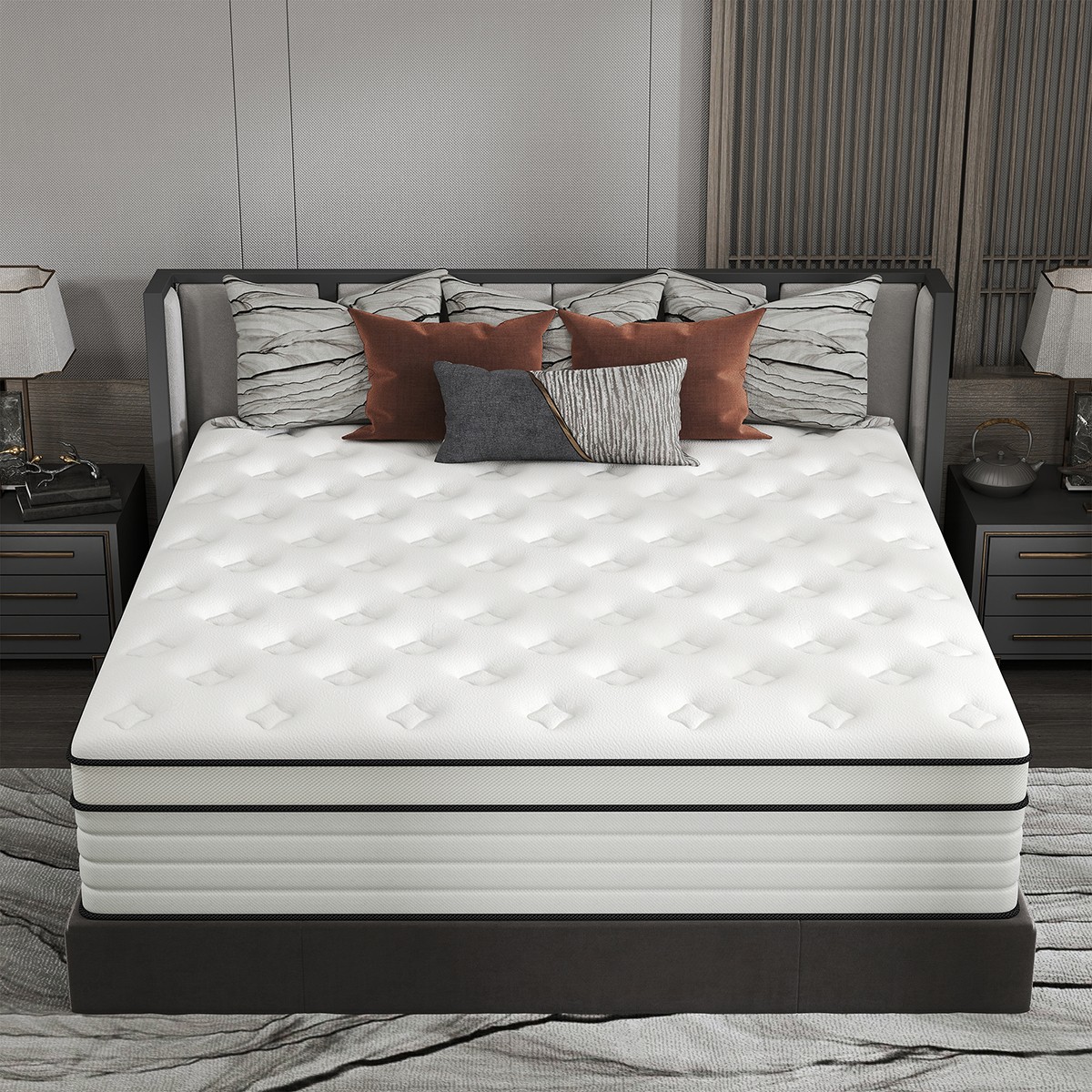 12/14 Inch Full Queen King Size Mattress Hybrid Foam Innerspring Bed in a Box