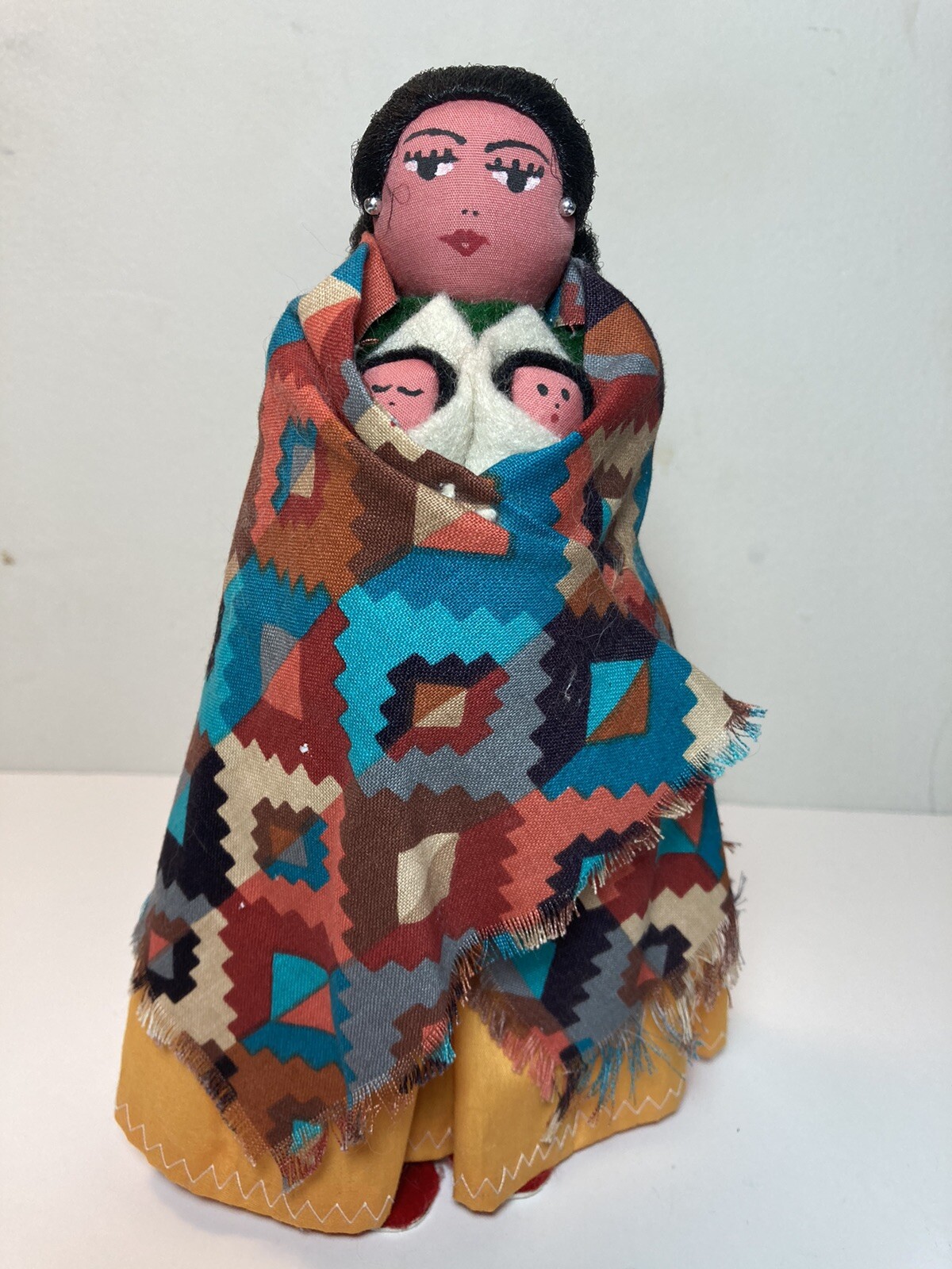 Southwest Native Design Style Art Doll Mother Babies 8.75”