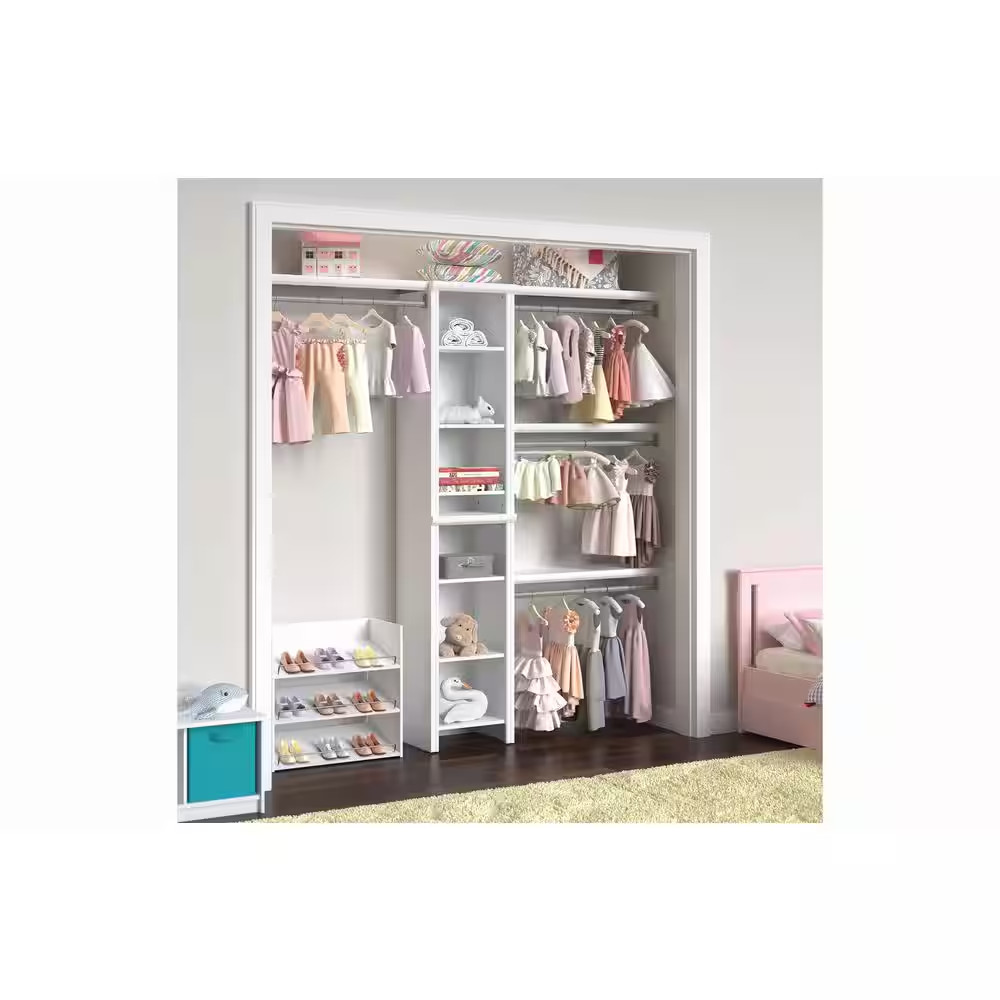 Impressions 48.97-112.97 In. W White Adjustable 14-Shelf Wood Closet System with