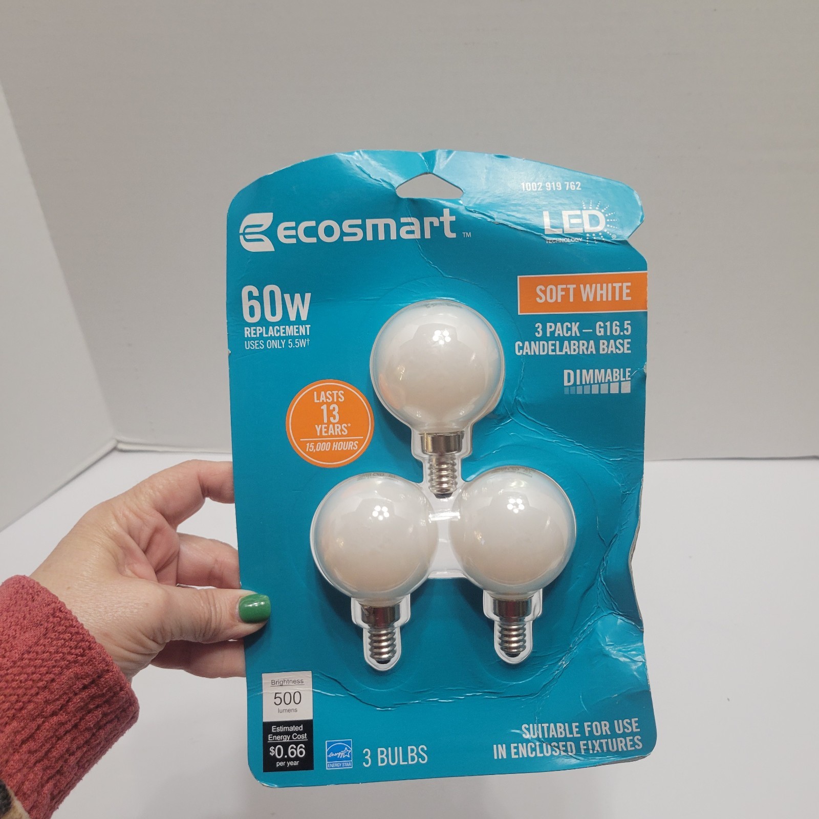 EcoSmart 60-W G16.5 Candelabra Base Soft White Dimmable LED Bulbs (3-Pack)