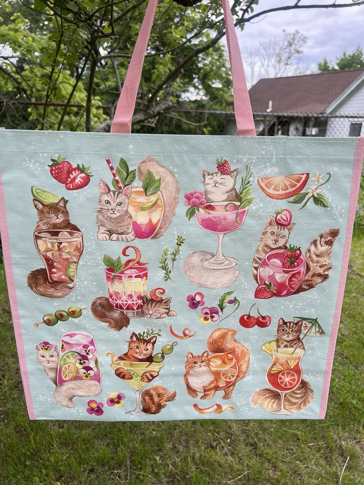 TJX Reusable Large Shopping Grocery Bag Tote CATS & COCKTAILS🍹 🍸