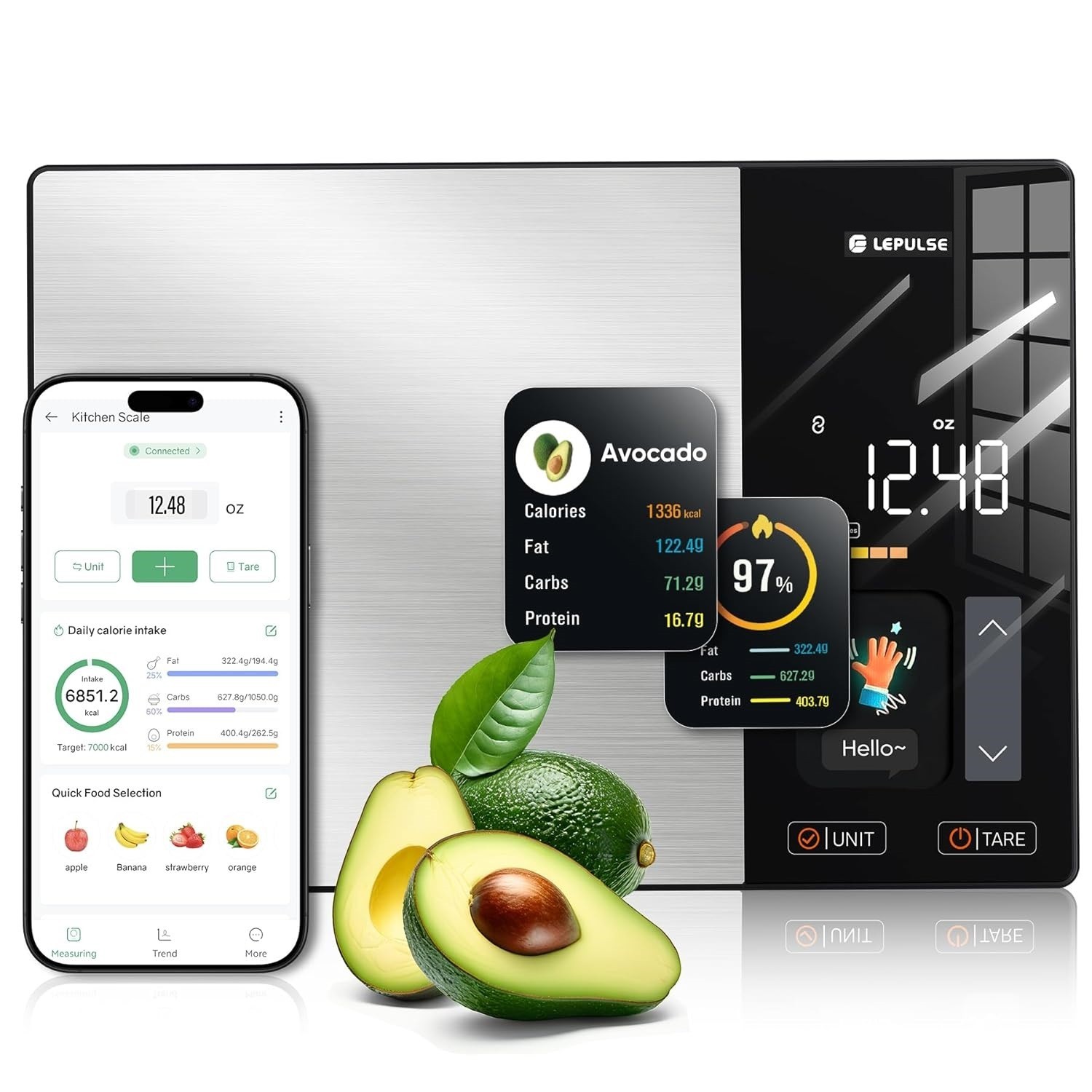 Smart Nutrition Food Scale with TFT Display, Tracks Calories, Fat, Carbs Protein