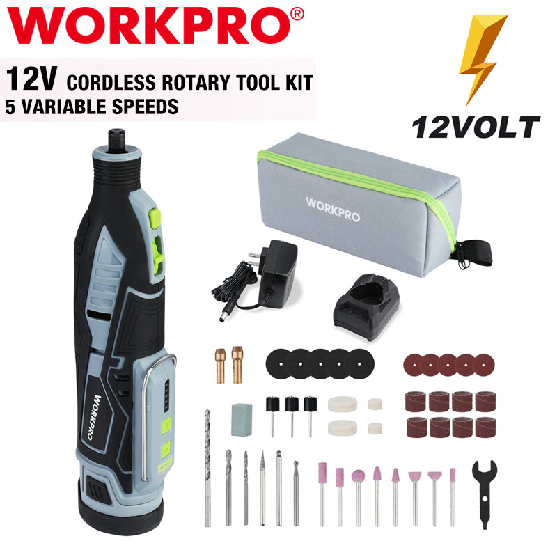WORKPRO 12V Cordless Rotary Tool Kit 5 Speeds Engraver Sander Polisher Accessory