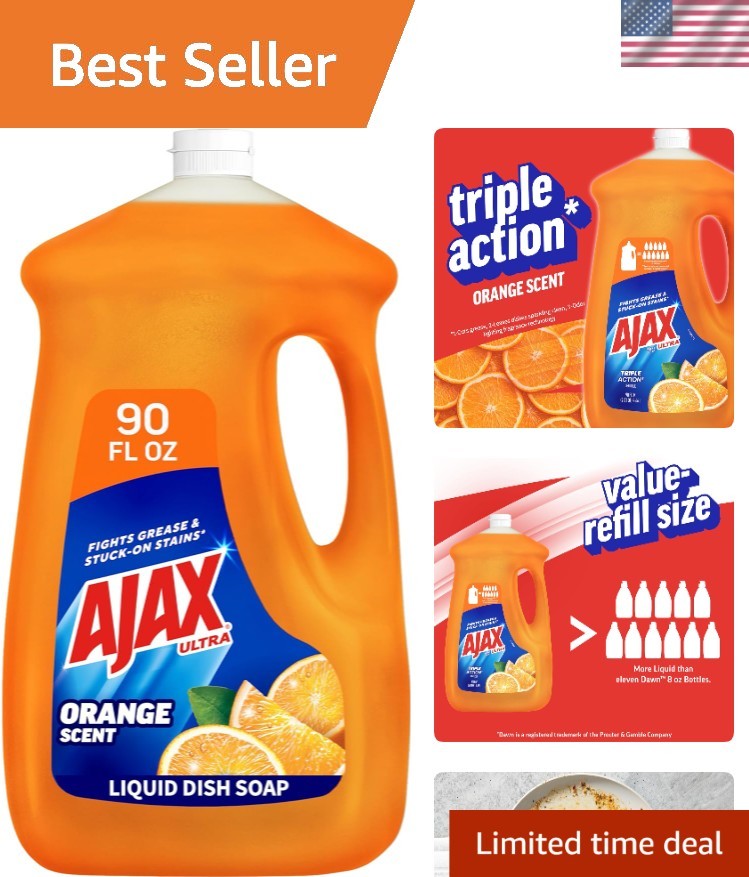 Ultra Liquid Dish Soap – 90 fl oz Orange Scent, Triple Action Cleaning Power