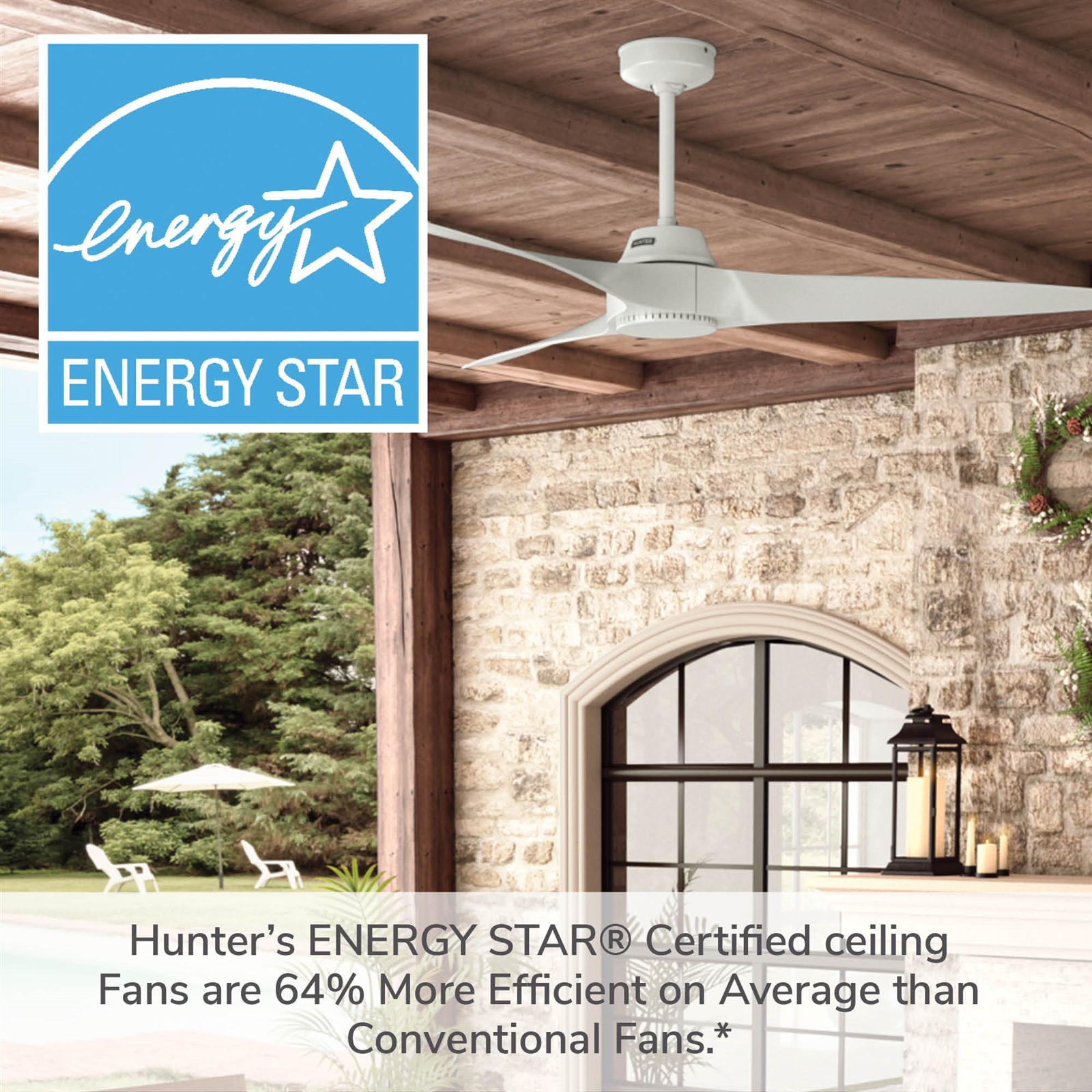 Hunter Fan 60 inch White Outdoor Ceiling Fan with 3 Blades and No Light