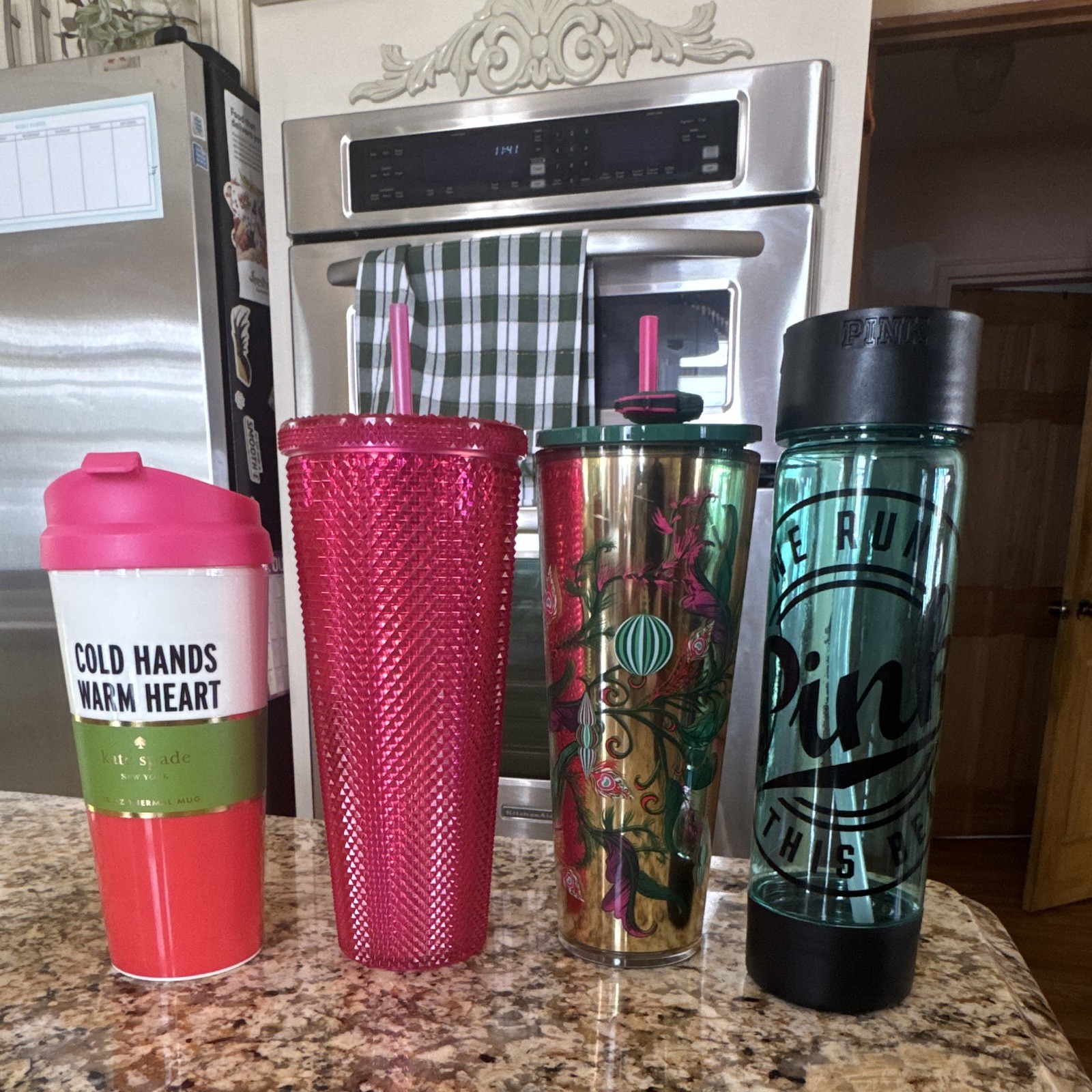 4pc Plastic 16 / 24 oz Tumblers w/ Lids & Straws Pink/Green