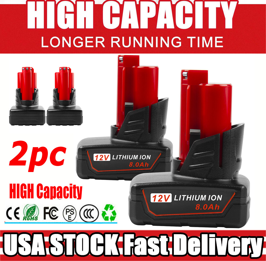 For Milwaukee 48-11-2460 For M12 LITHIUM 8.0Ah Extended Capacity Battery
