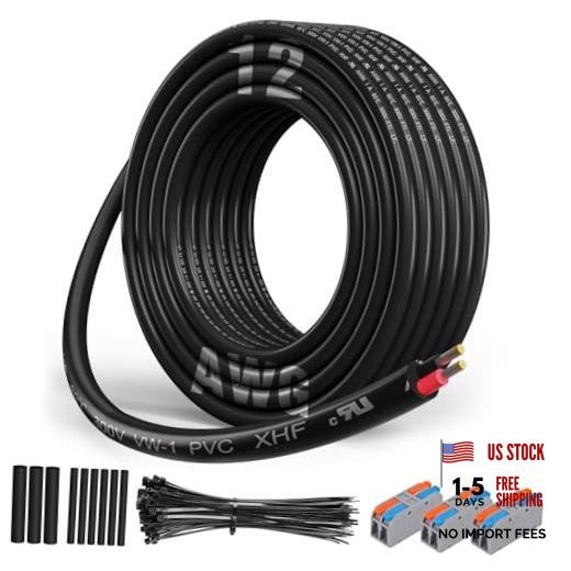 UL Listed 12 Ga Wire 2 Conductor Electrical Wire Tinned Copper 12-30Ft