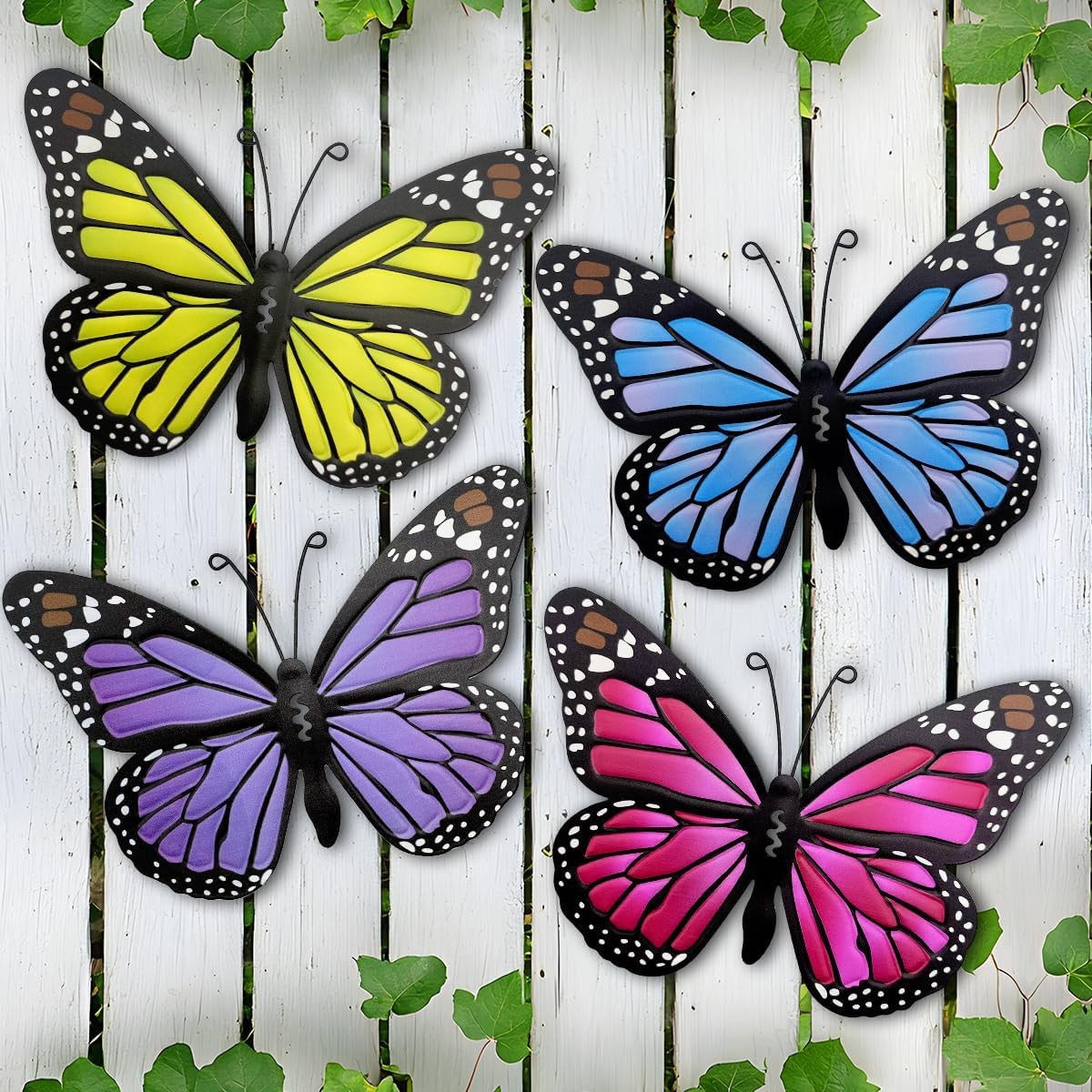 Metal Butterfly Outdoor Decor Wall Art 9.8 in 4 Pack Colorful