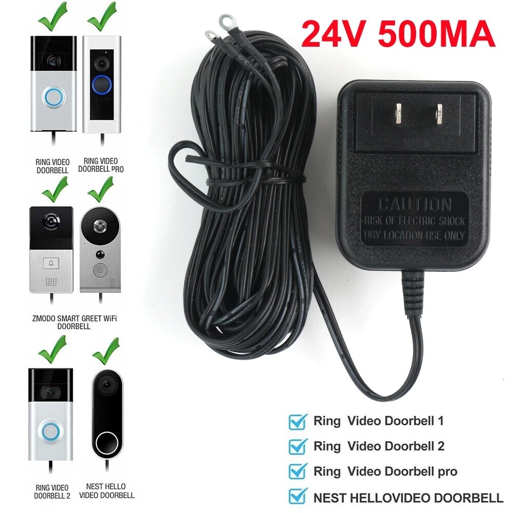 24V Power Supply Adapter Transformer W/ 26FT Wire Video Ring Doorbell 1/2/2 Pro