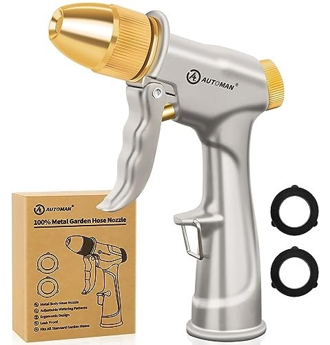 Garden Hose Nozzle High Pressure Metal Sprayer 4 Spray Patterns Heavy Duty