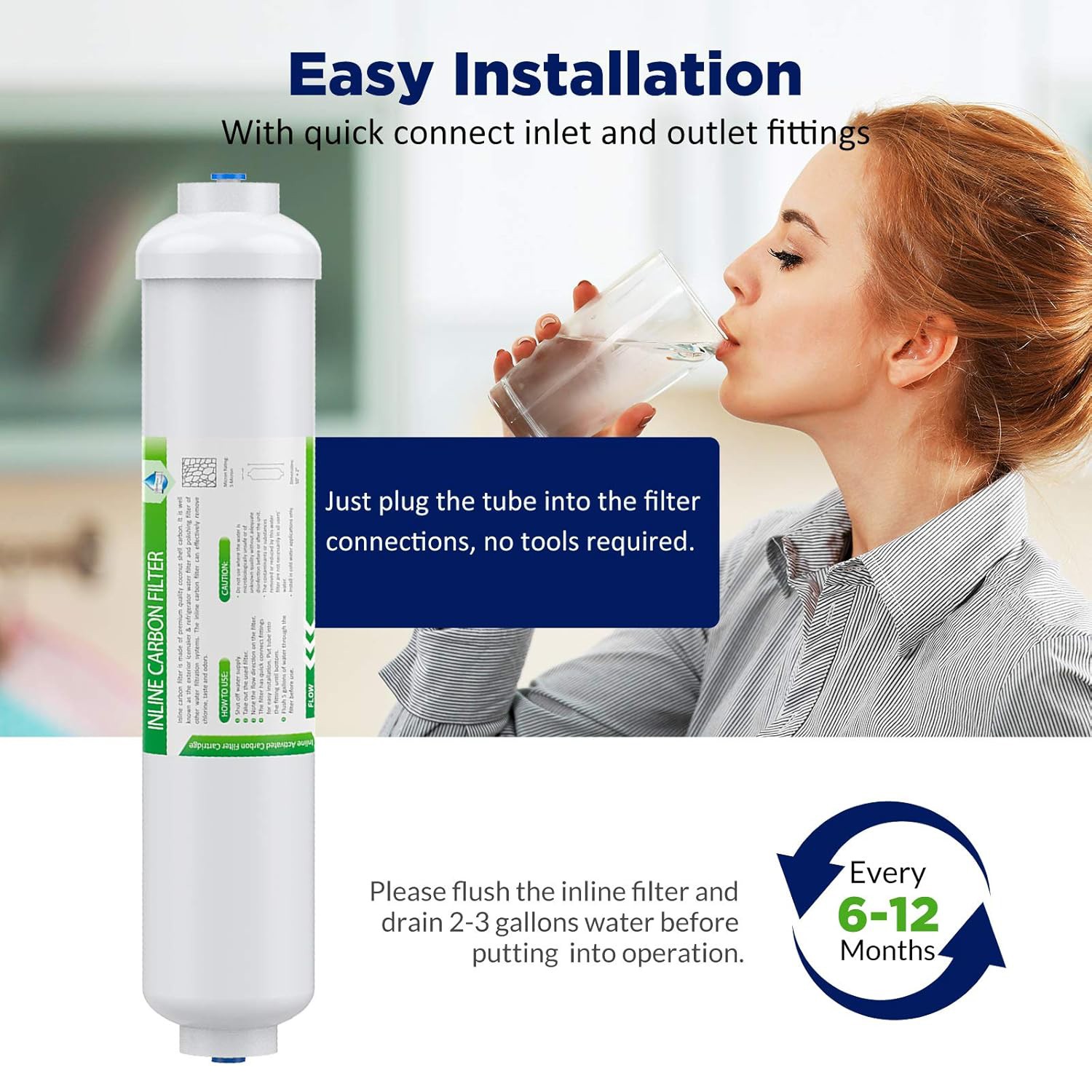 4 Pack Inline Post Carbon Water Filter Purifier Quick Connect 1/4″ T33 10″ x 2″