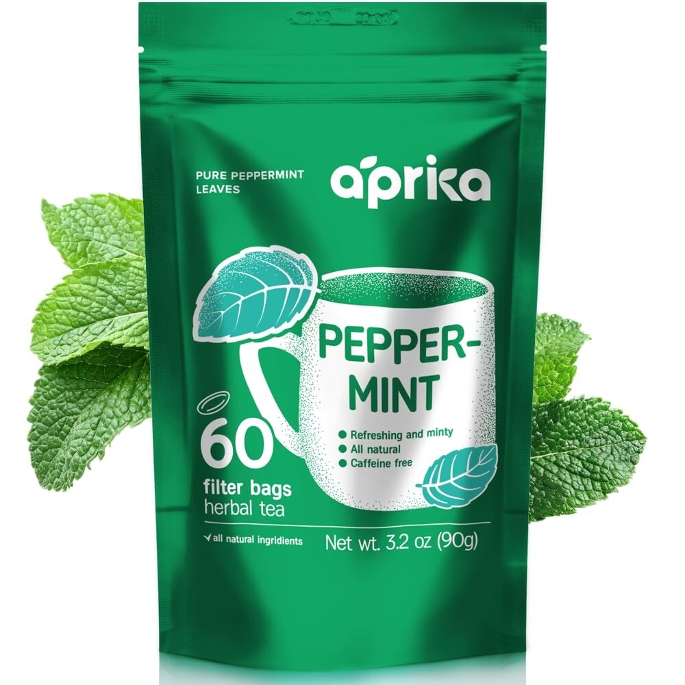 Pure Peppermint Tea – no stems, 100% Natural Herbal Tea, 60 bags, USA seller