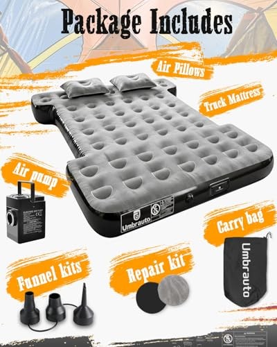 Built-in Pump Air Mattress for 5.5-5.8ft Truck Bed – Grey, 10″ Thick