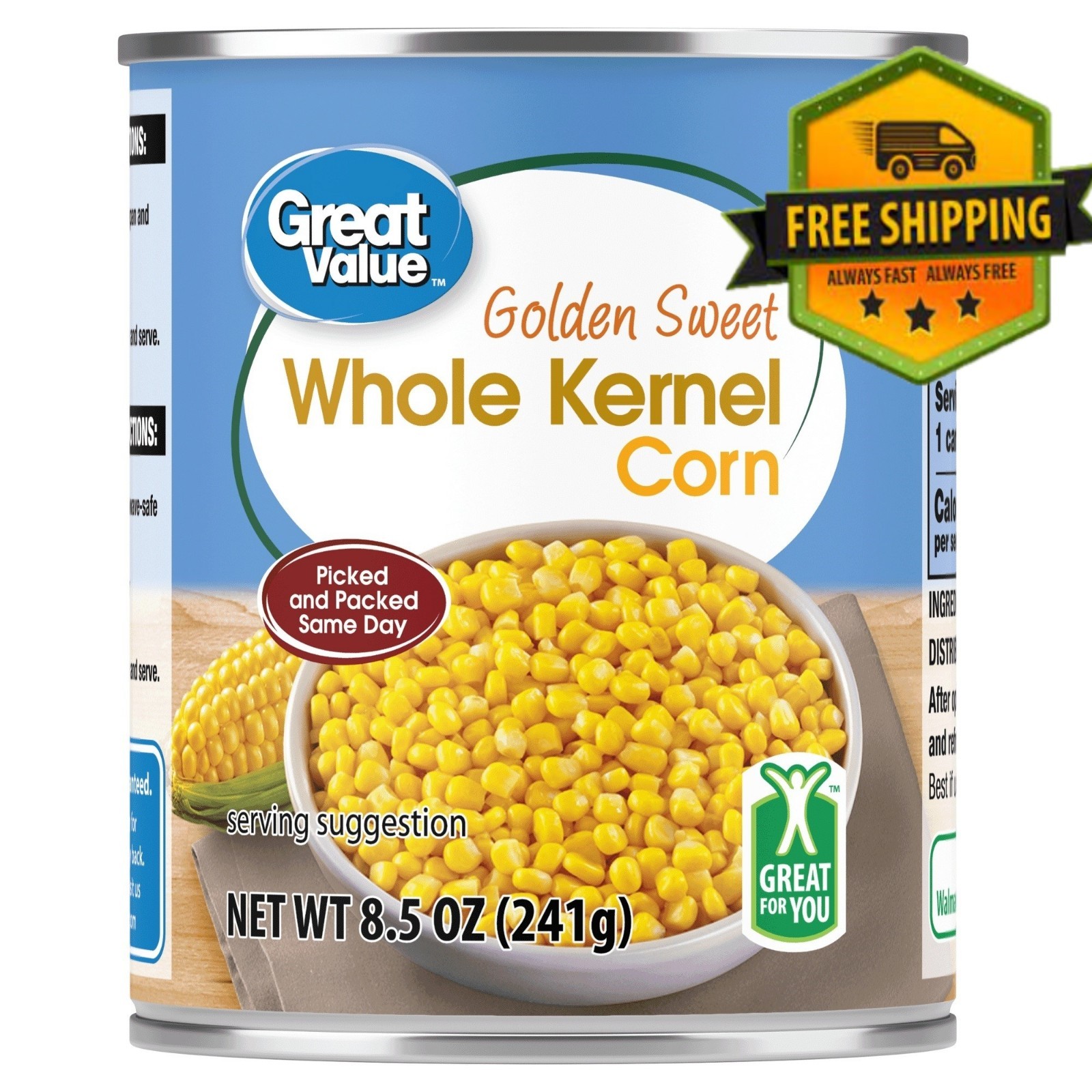 Great Value Golden Sweet Whole Kernel Corn, 8.5 oz (12-Pack)