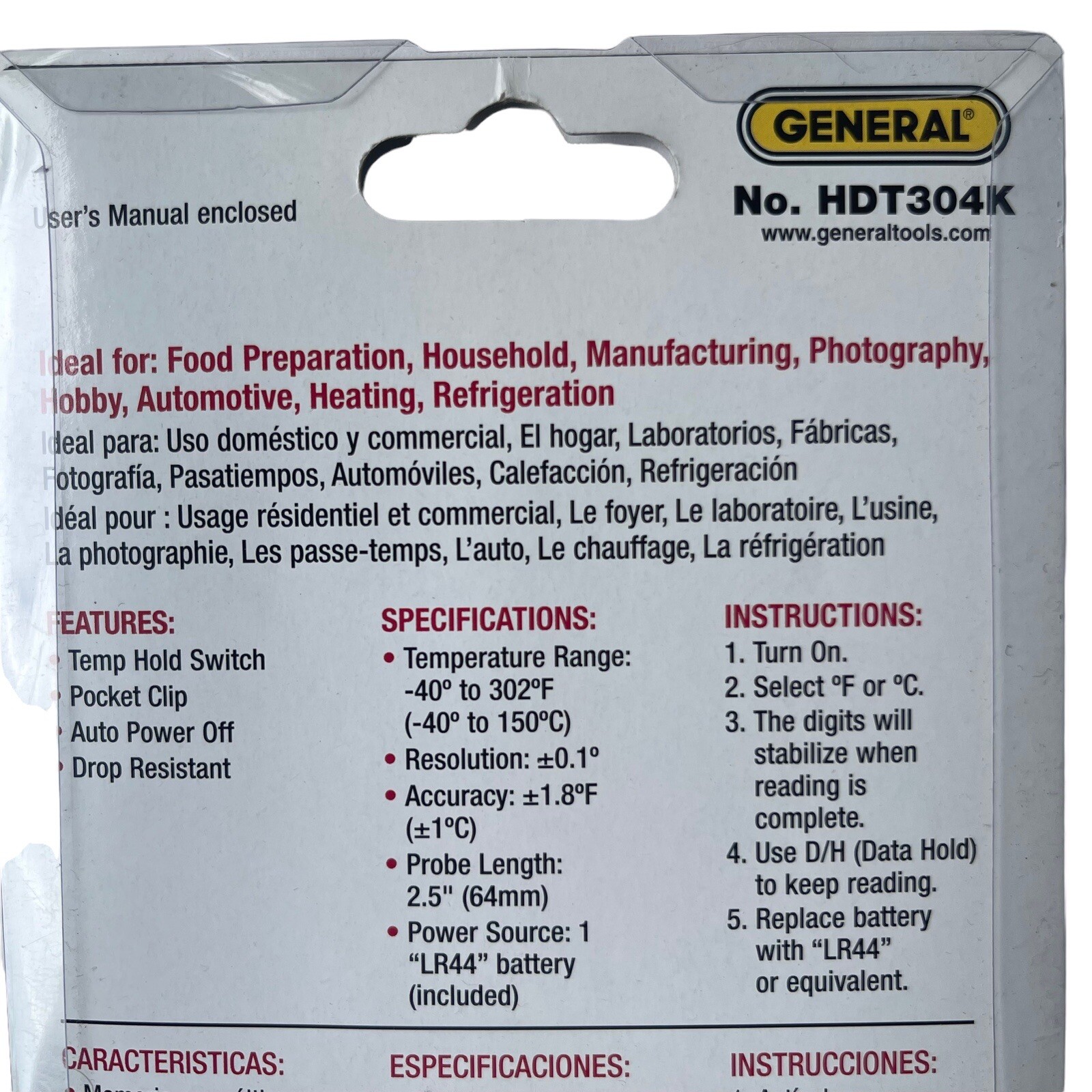 Thermometer Household Commercial Deluxe Digital Stem General Tools HDT304K 2009