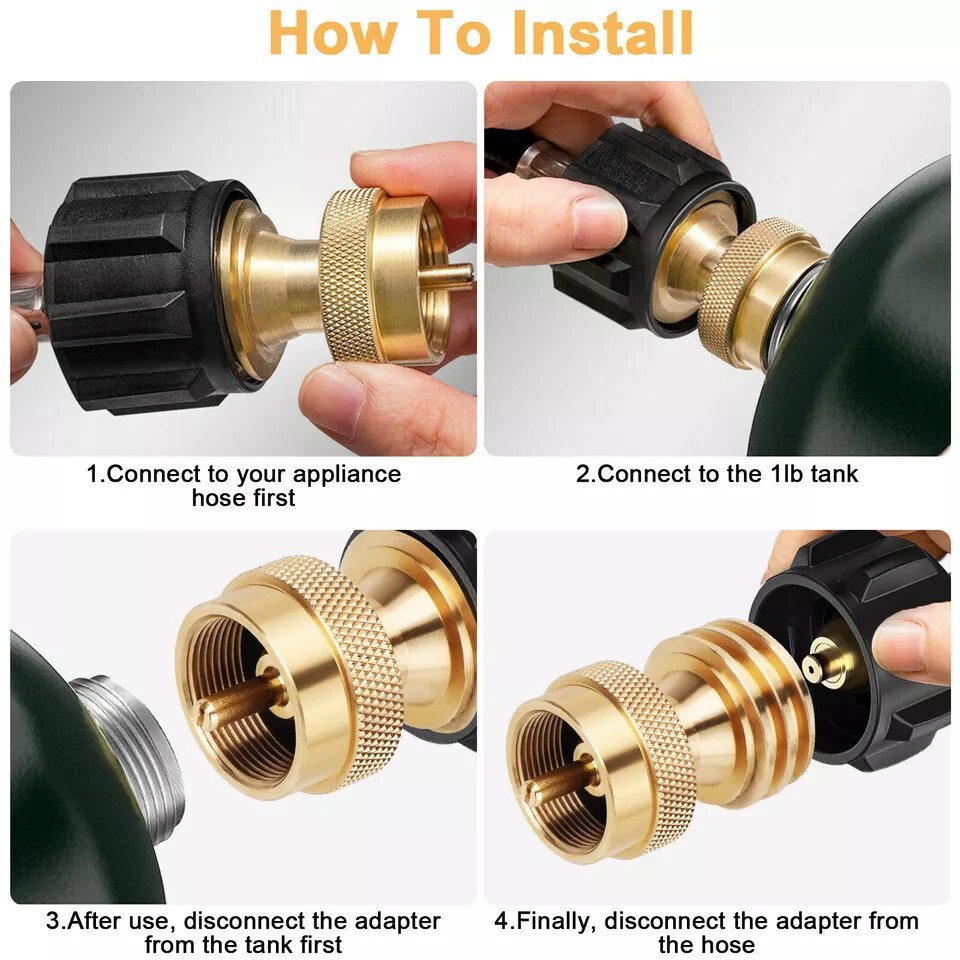 Universal Solid Brass Propane Tank Adapter 20LB to 1LB Converter QCC1 Regulator