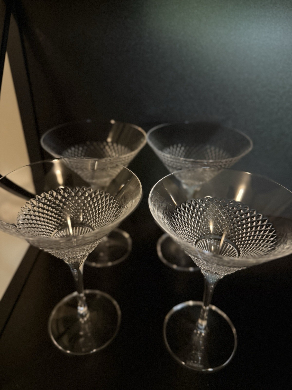 Set of 4 Waterford Diamond Line Martini glasses. 6.7 oz each
