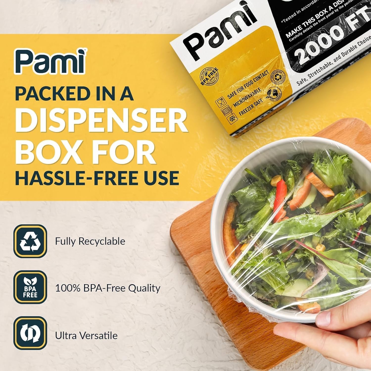 PAMI Clear Plastic Wrap 12″ 18″ 24″ x 2000ft BPA-Free Food Service Film roll box