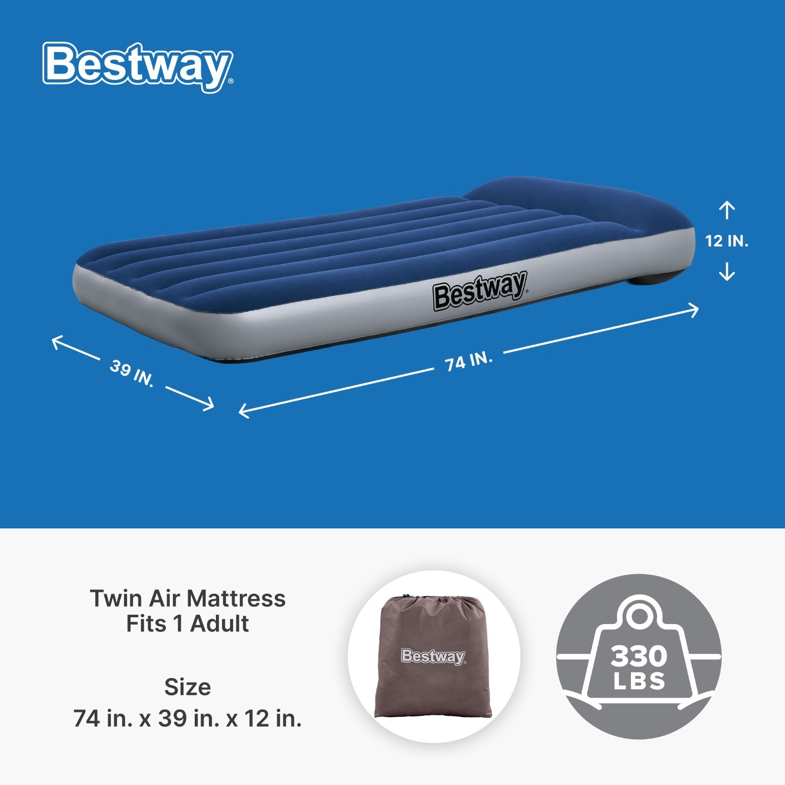 Bestway Tritech Air Mattress Twin 12″” with Built-in AC Pump