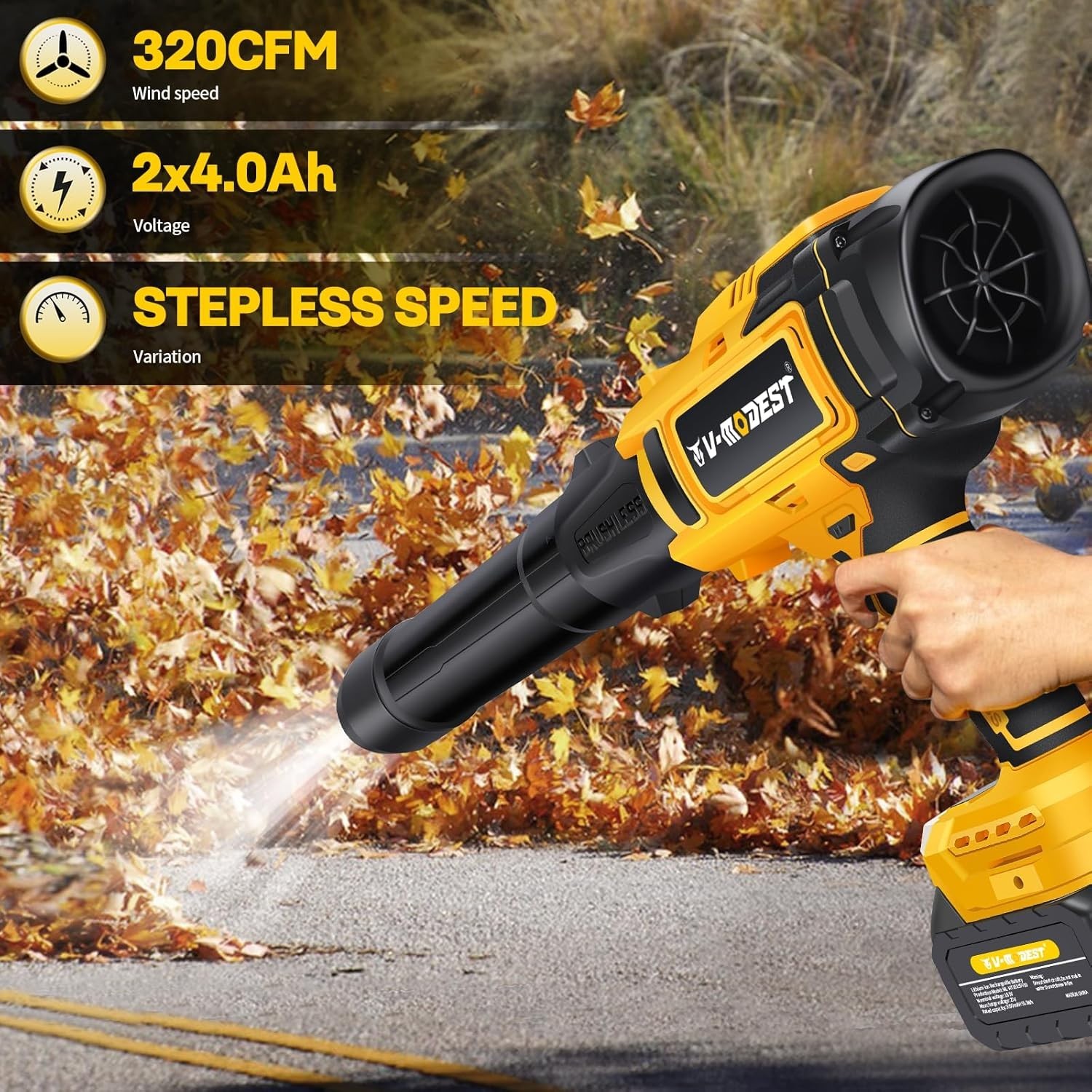 Brushless Cordless Turbine Leaf Blower Compact Handheld Blower w/2*4.0Ah Battery