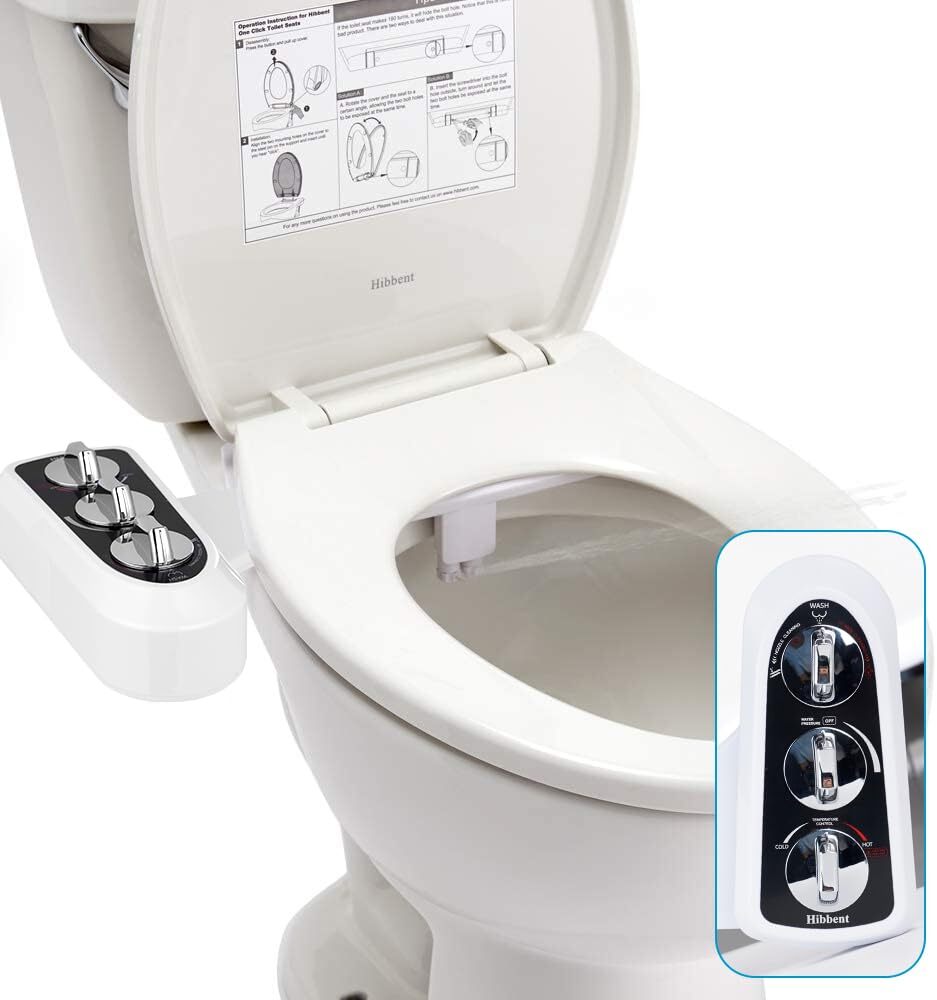 Toilet Seat Bidet with Self Cleaning Dual Nozzle, Hot and Cold Water Spray