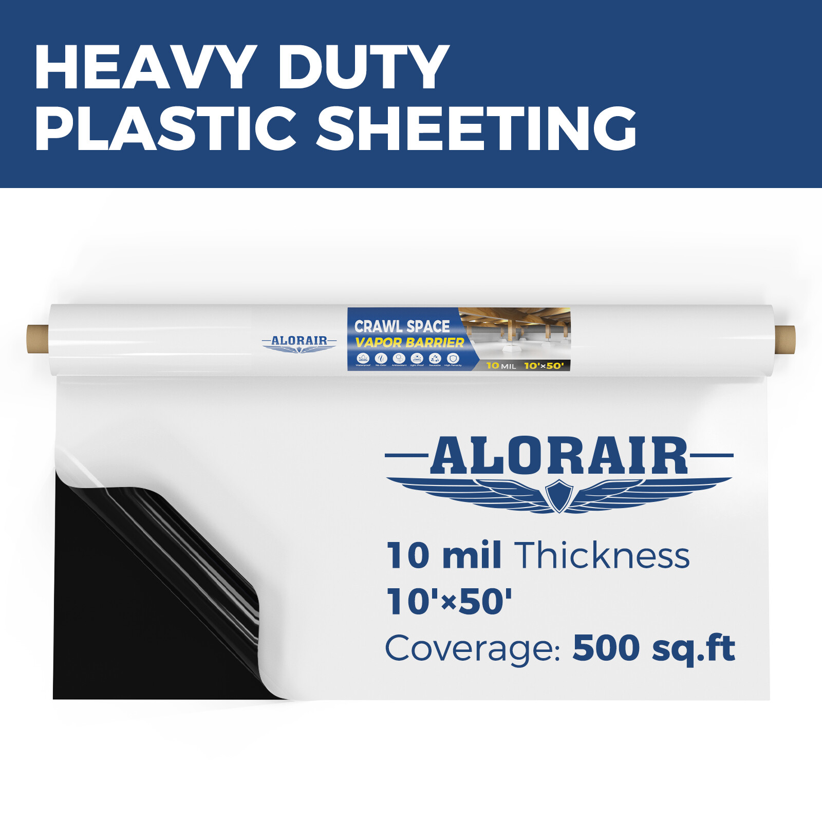 Alorair Crawl Space Vapor Barrier 10mil Film, 10’x50′ Waterproof Reusable Film
