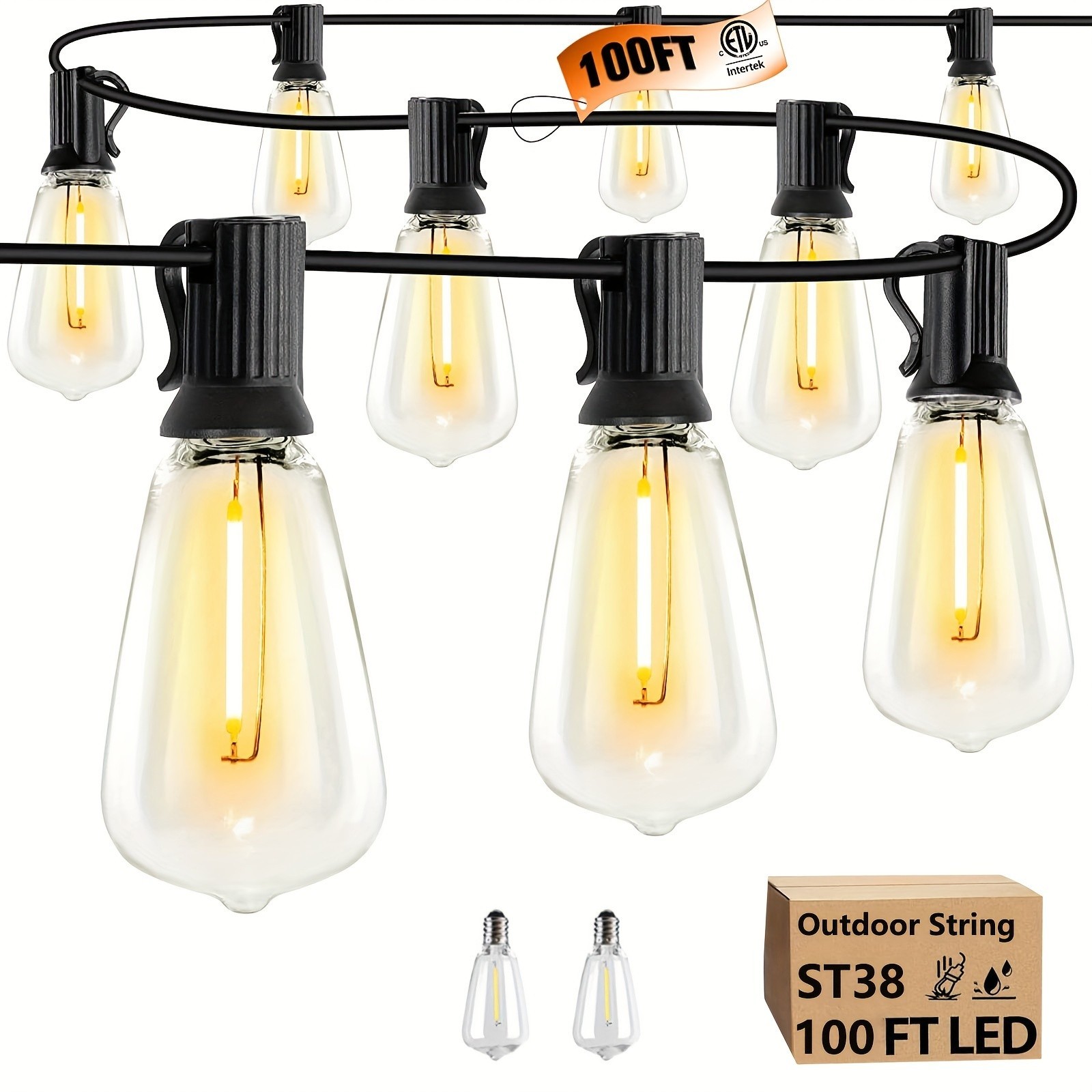 50/100/200FT LED Outdoor String Lights ST38 Shatterproof 2700K Patio Lights