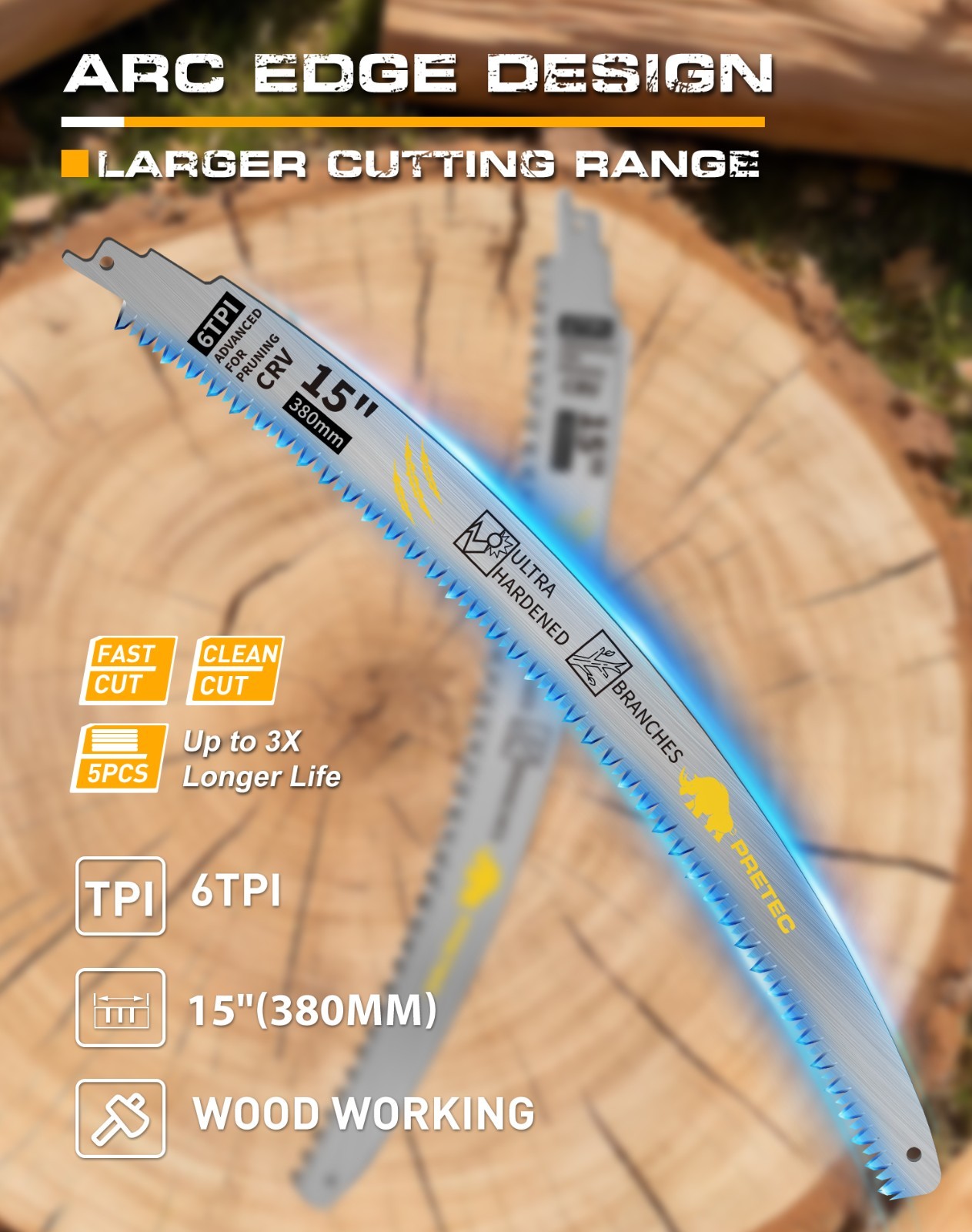 15″ Reciprocating Saw Blades 5 Pack 6TPI Wood Pruning Japanese Teeth Heavy Duty