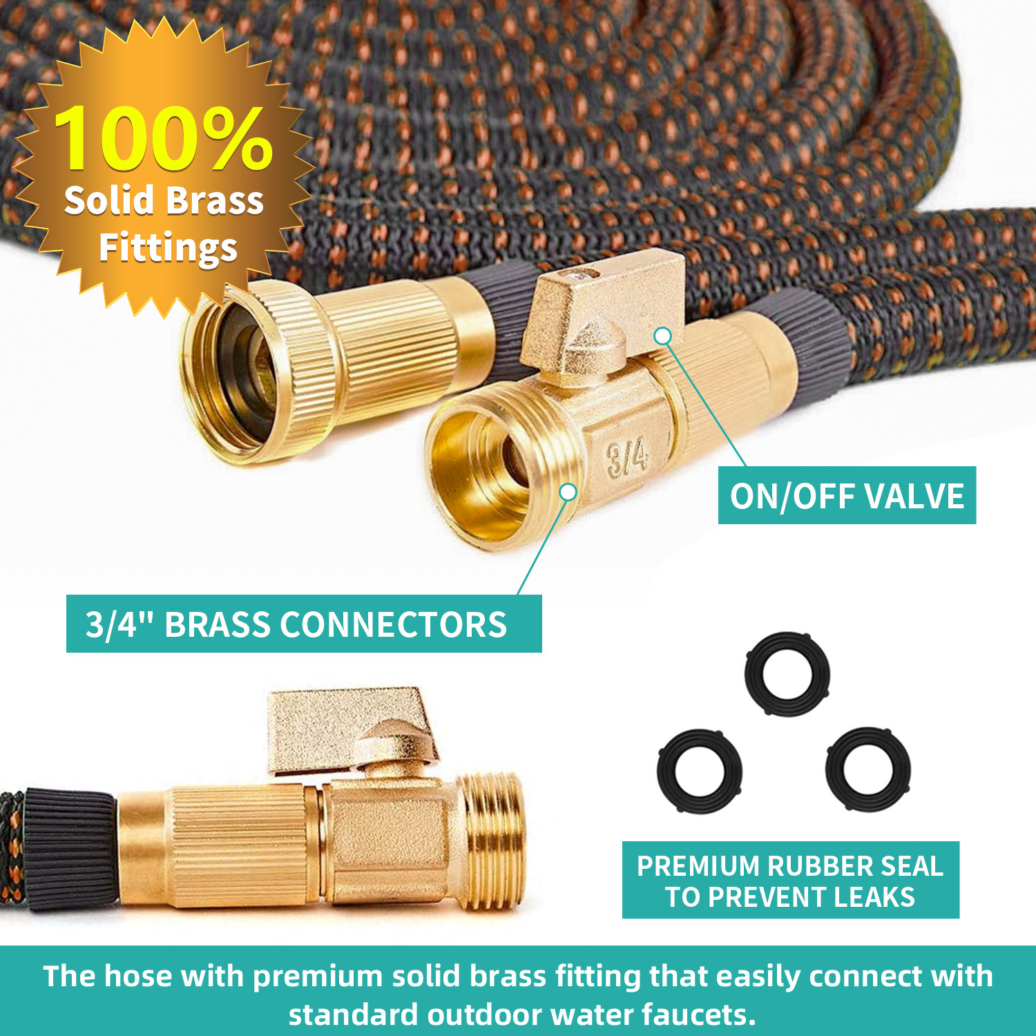 25ft, 50ft, 75ft, 100ft, Expanding Water Hose No-Kink Garden Hose with Nozzle
