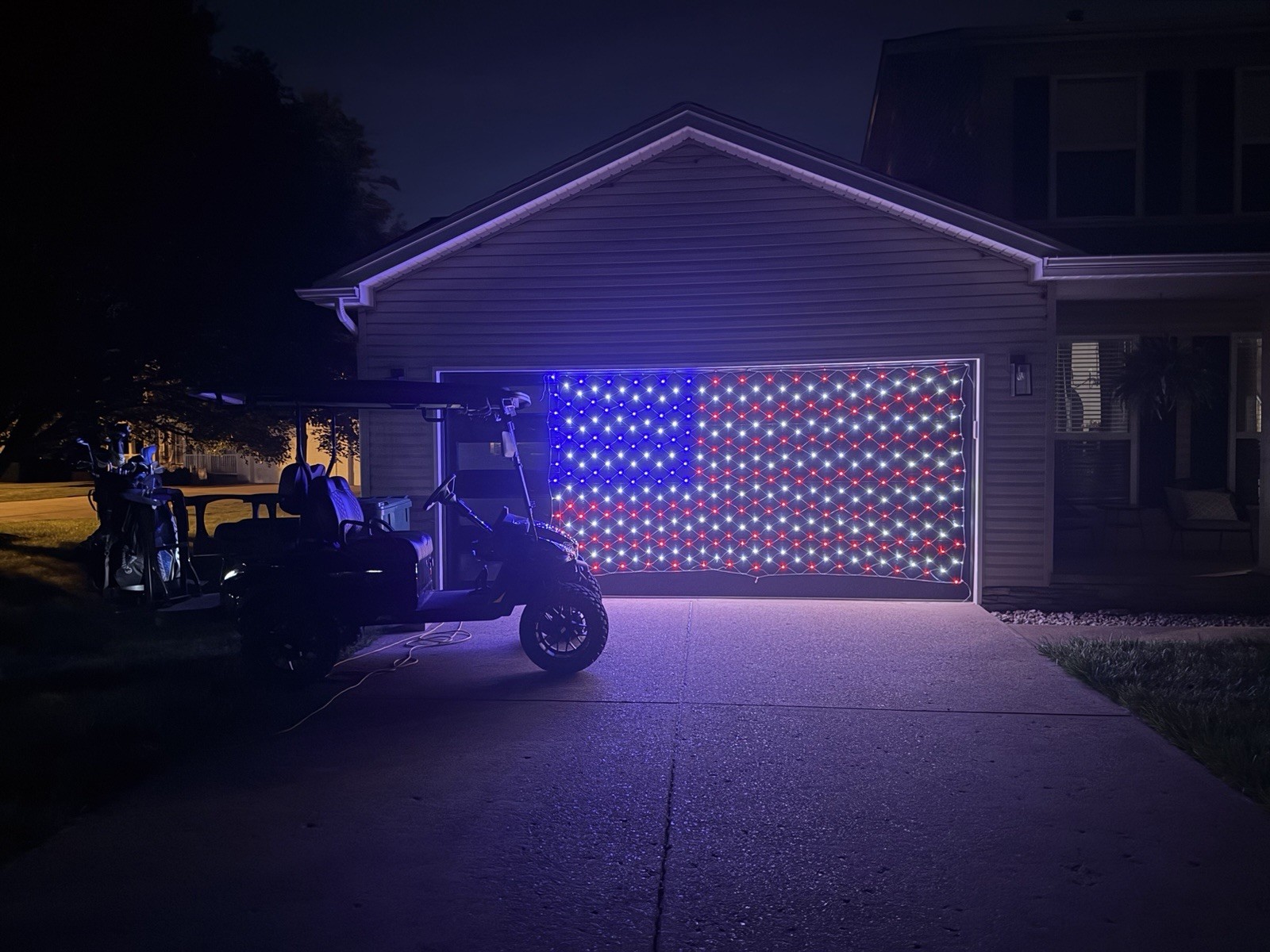 Large outdoor light up American flag net light for 4th of July. 6.5ft by 13ft.
