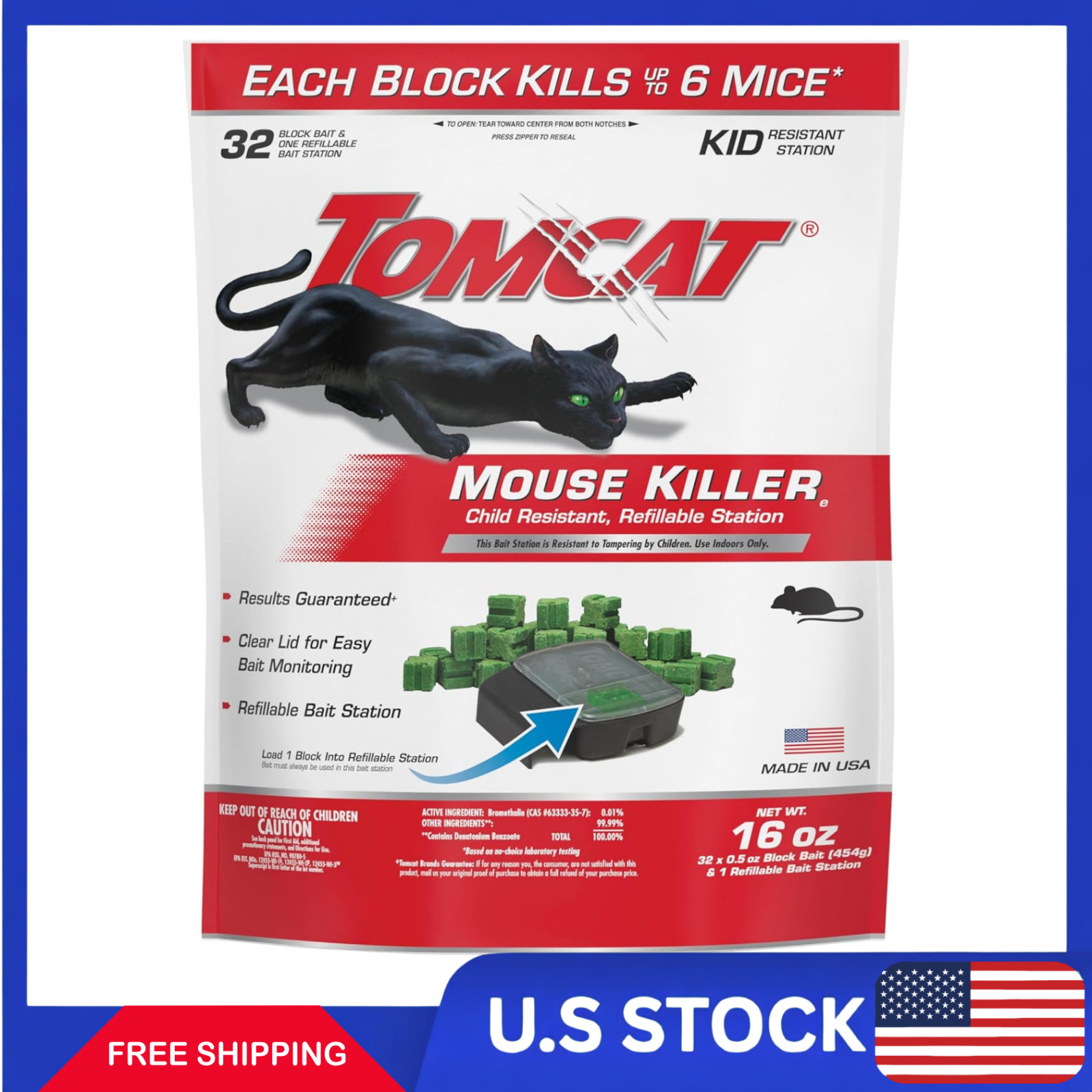 Mouse Mice Rat Killer 32 Blocks Bait Poison Rodent Station Trap Tomcat Control..