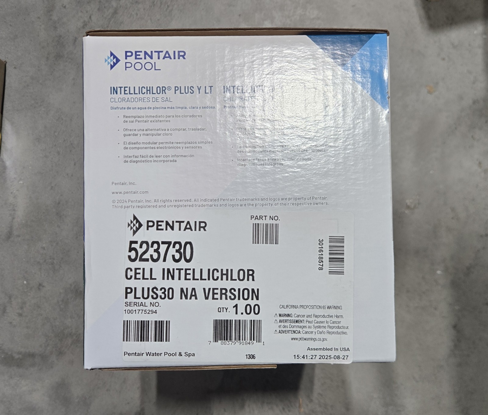 Pentair Ichlor 30 Salt Chlorine Generator (Cell Only) 30K Gal 523730