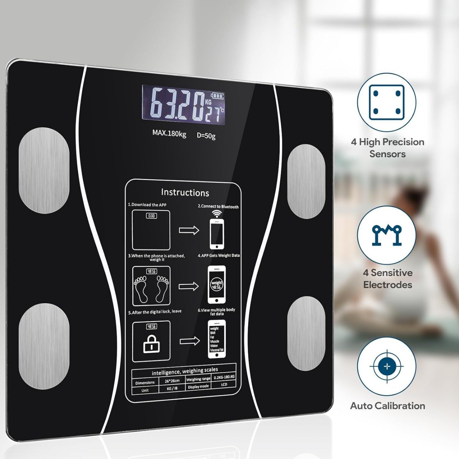 180KG Bluetooth Body Fat Scale Smart BMI Digital Body Composition Scale with APP