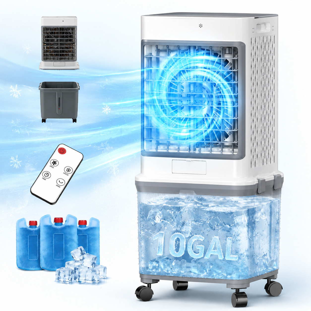 Evaporative Air Cooler Remote Timer 2800CFM Swamp Cooler Fan 10 Gal Water Tank