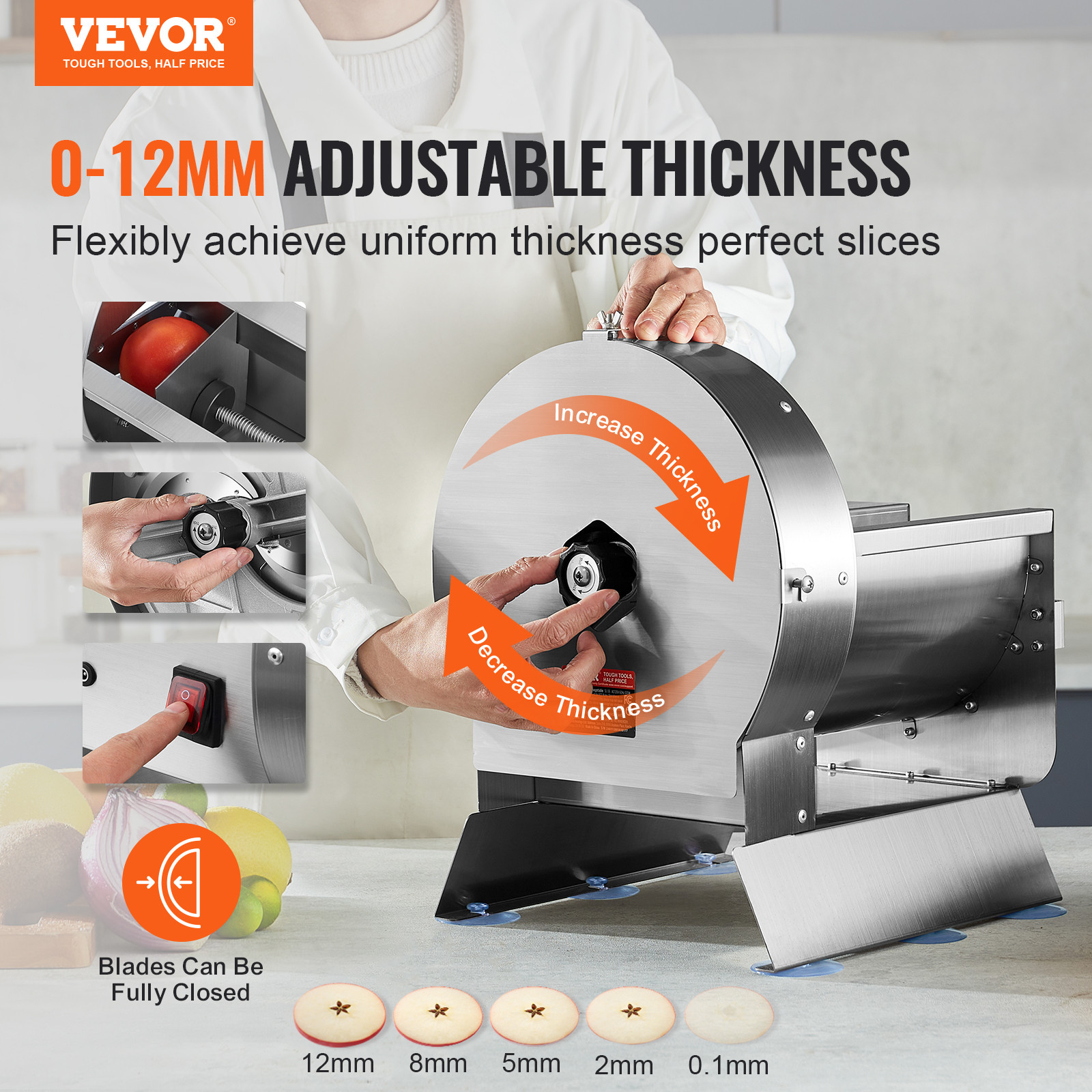 VEVOR Electric Vegetable Slicer 0-0.5in Thickness Adjustable Manual Food Cutter