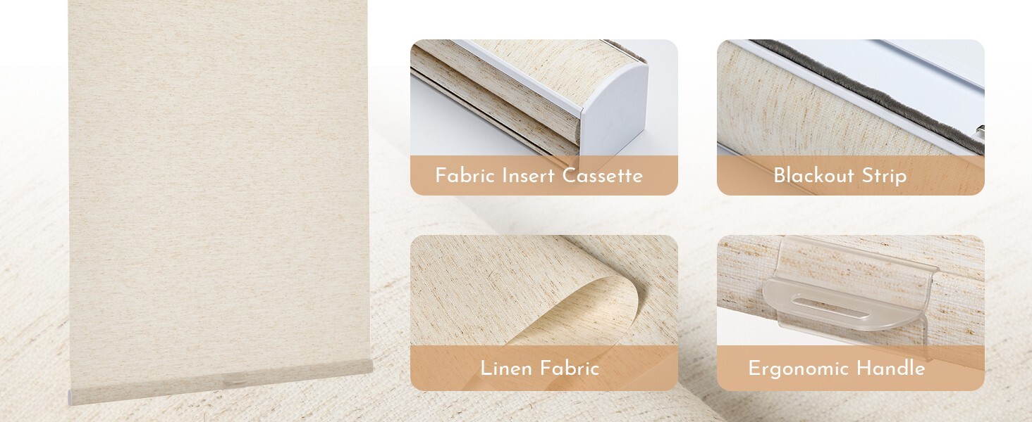 On Sale Cream Linen METechs Custom Size Light Filtering Cordless Roller Blinds