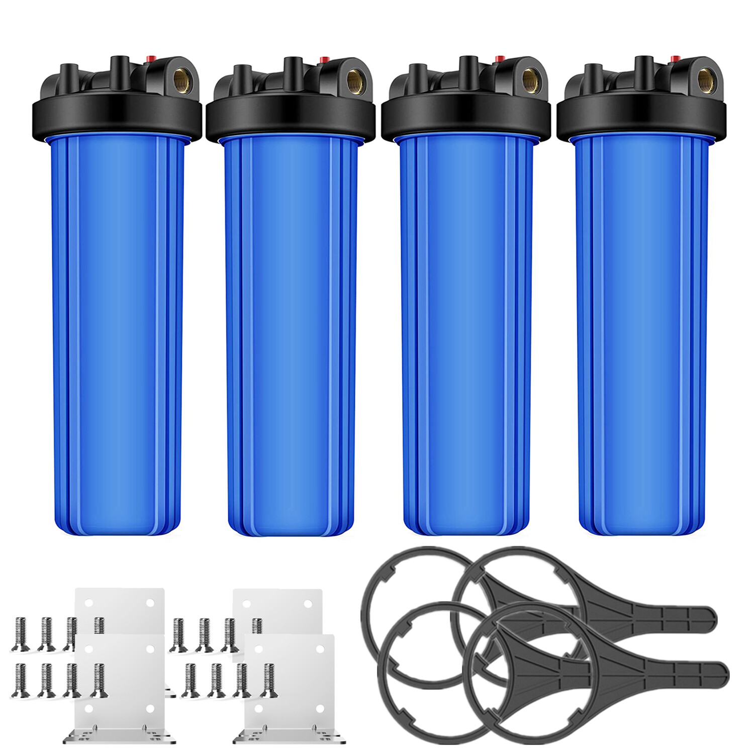 4 Pack Big Blue Whole House Water Filter Housing for 20″ x 4.5″ Home RO System