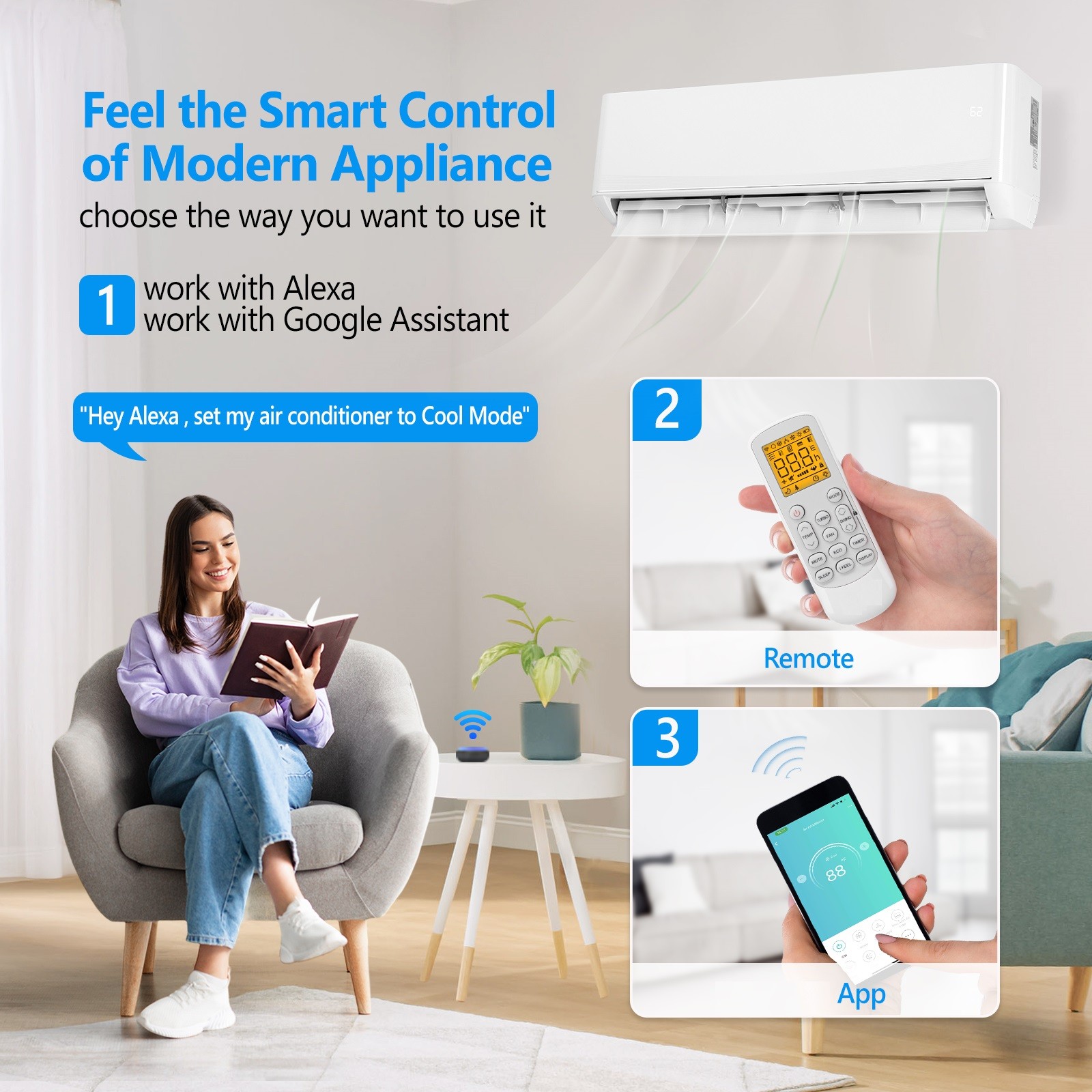 9,000 BTU Mini Split Air Conditioner with Heat Pump 115V Dehumidify 24 SEER2