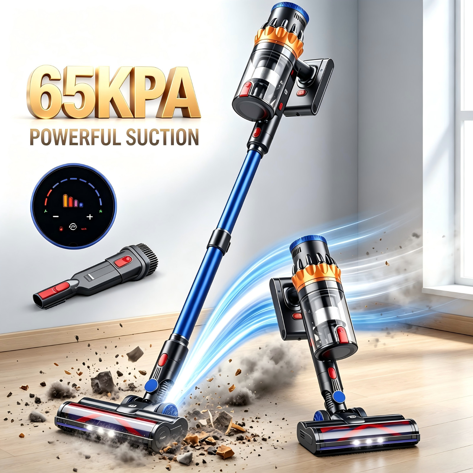 Cordless Vacuum Cleaner Stick 65KPa 550W 70min Runtime Rechargeable for Carpet