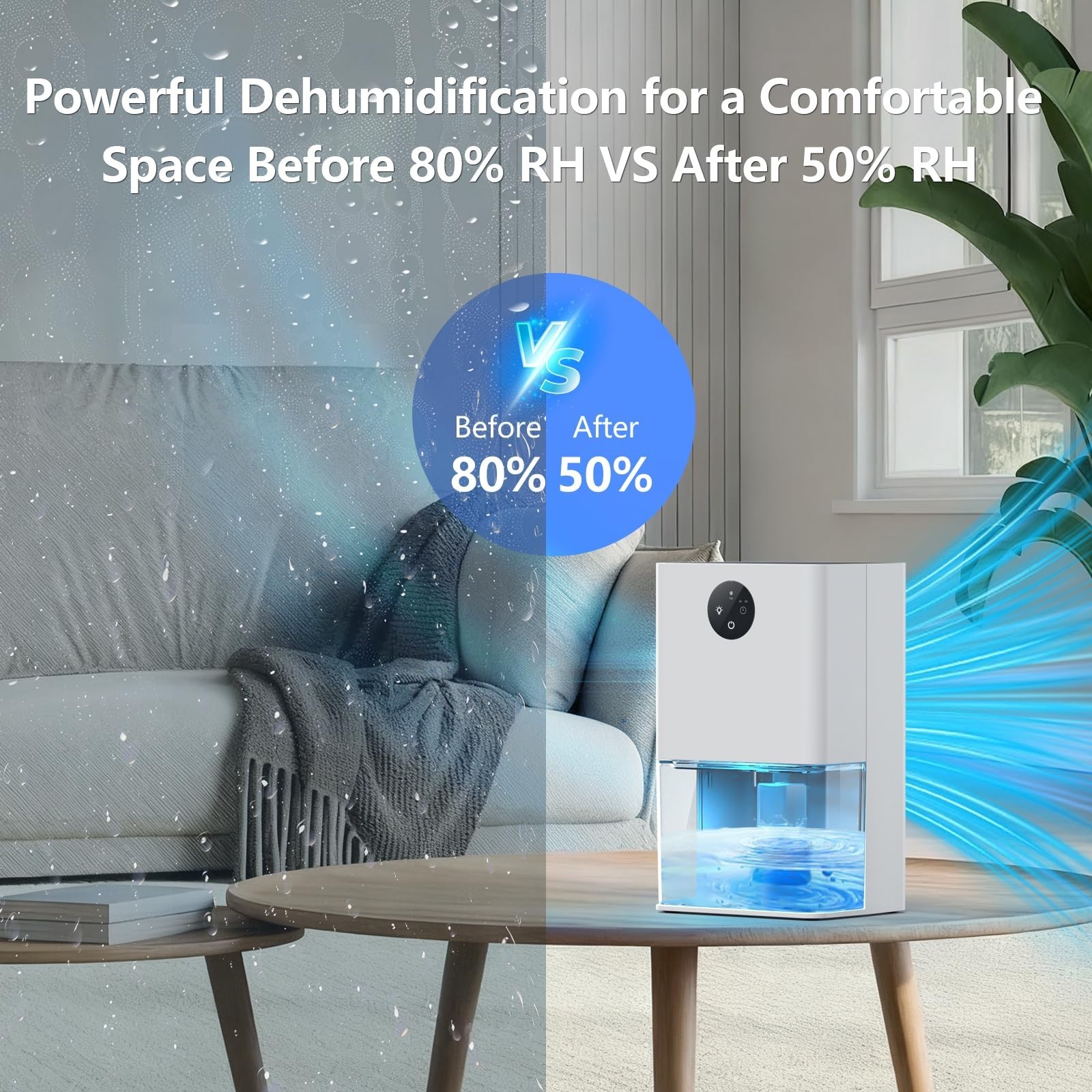 1500ML Dehumidifier for Home 300 Sq. Ft | Quiet, Portable, Auto Shut Off, 7 Colo