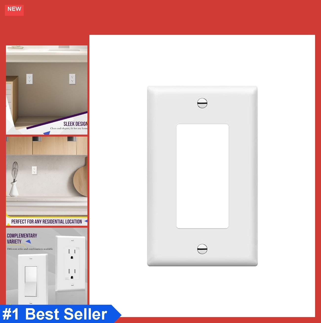 Decorator Wall Plate 1 Gang 4.5 x 2.76 Inch Polycarbonate White Gloss Smooth