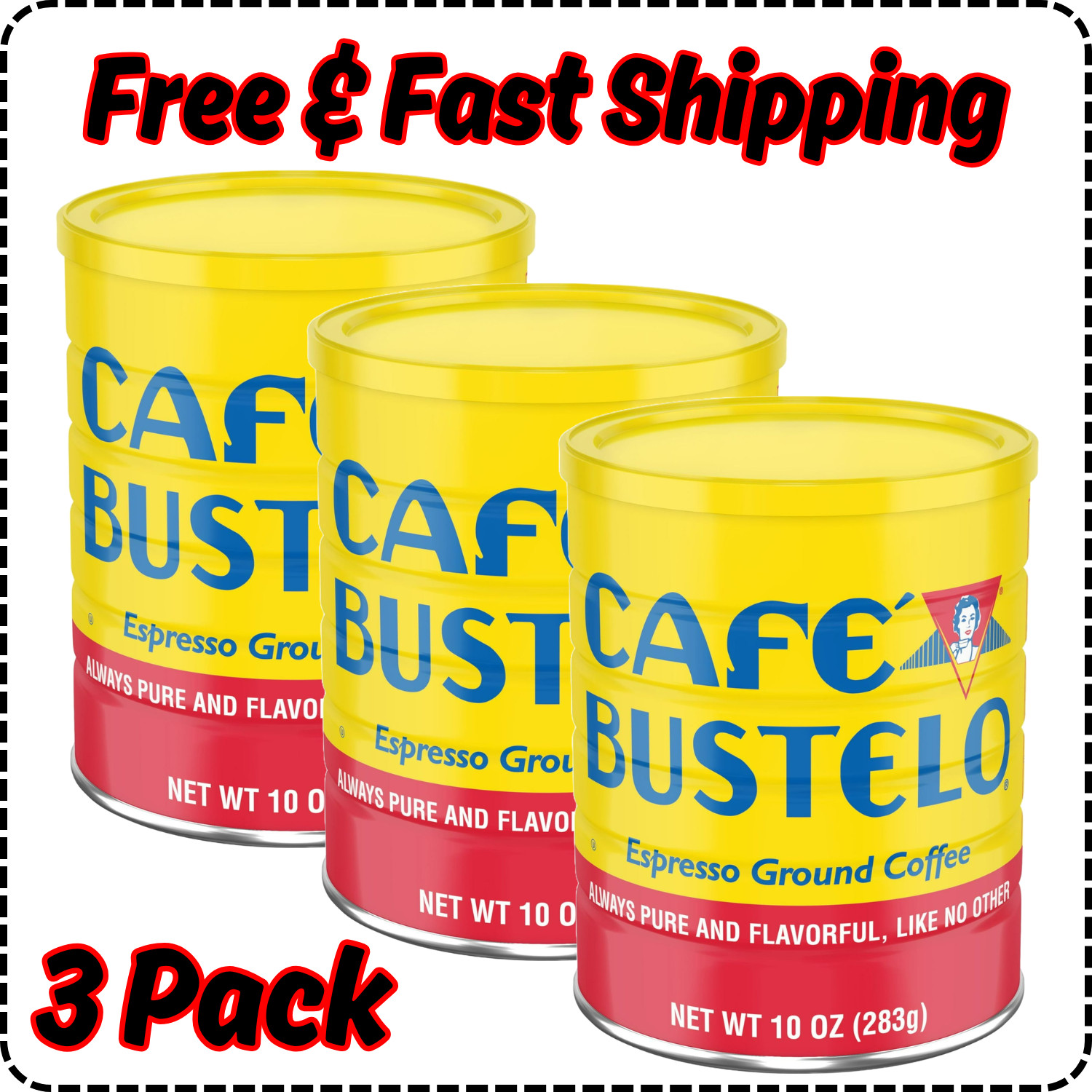 Cafe Bustelo, Espresso Style Dark Roast Ground Coffee, 10 oz Can (Pack of 3)